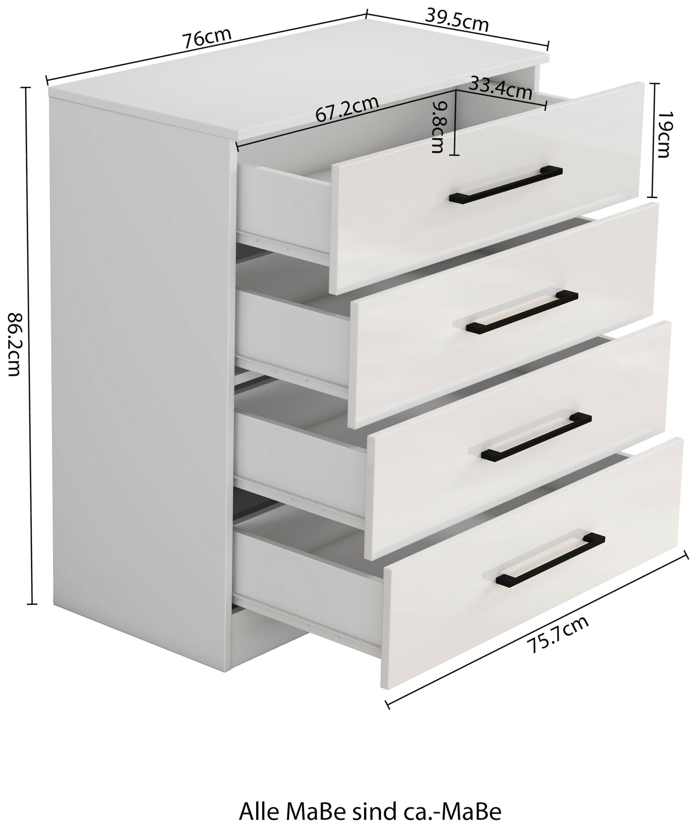 OTTO home Schubkastenkommode »Sylt Schlafzimmerkommode Kommode Wäscheschrank Bestseller«, (1 St., Viel Stauraum im Schlafzimmer mit hochglänzenden Fronten), Beistellschrank mit 4 Schubladen