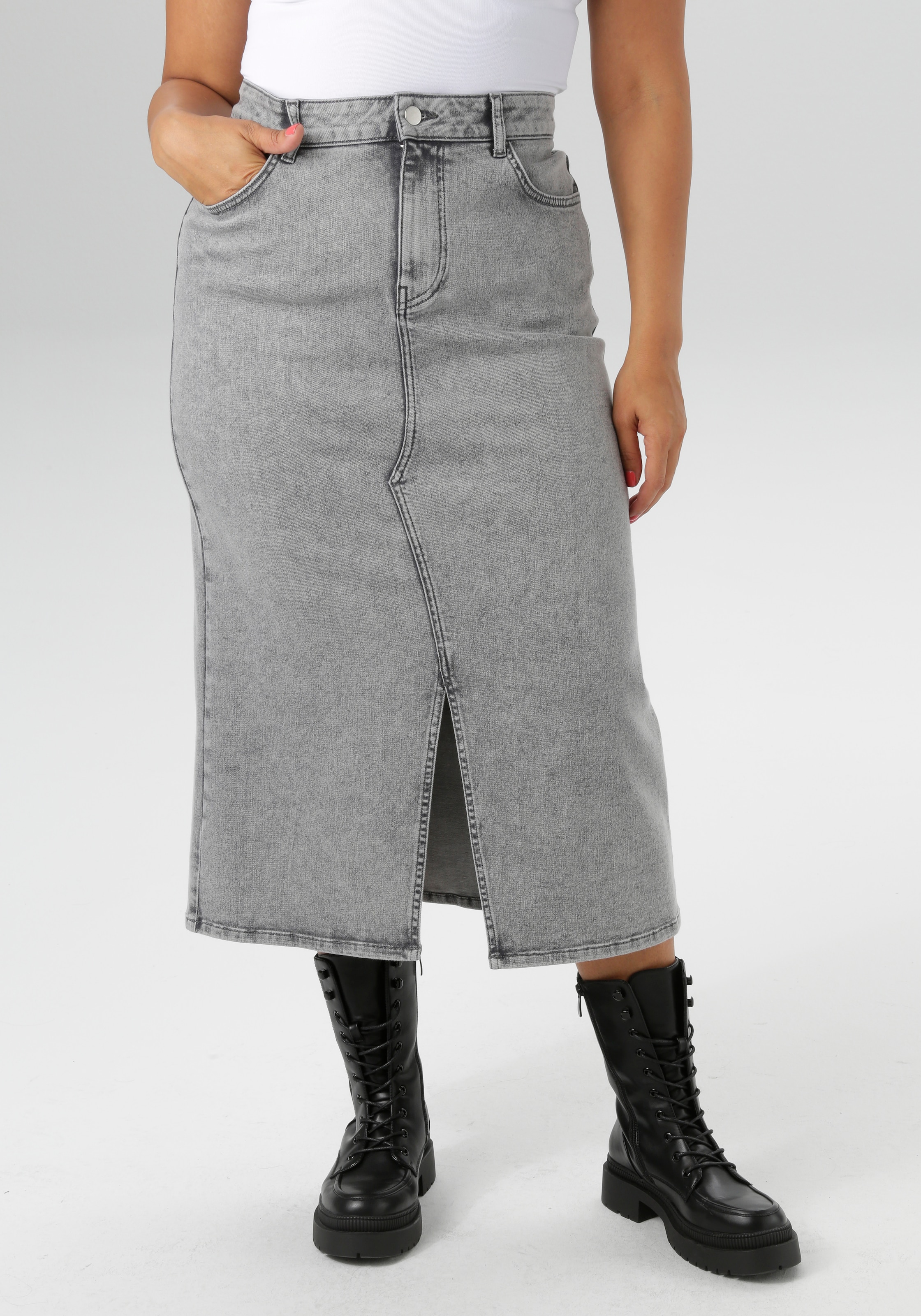 Aniston PLUS Jeansrock mit Schlitz vorne günstig online kaufen