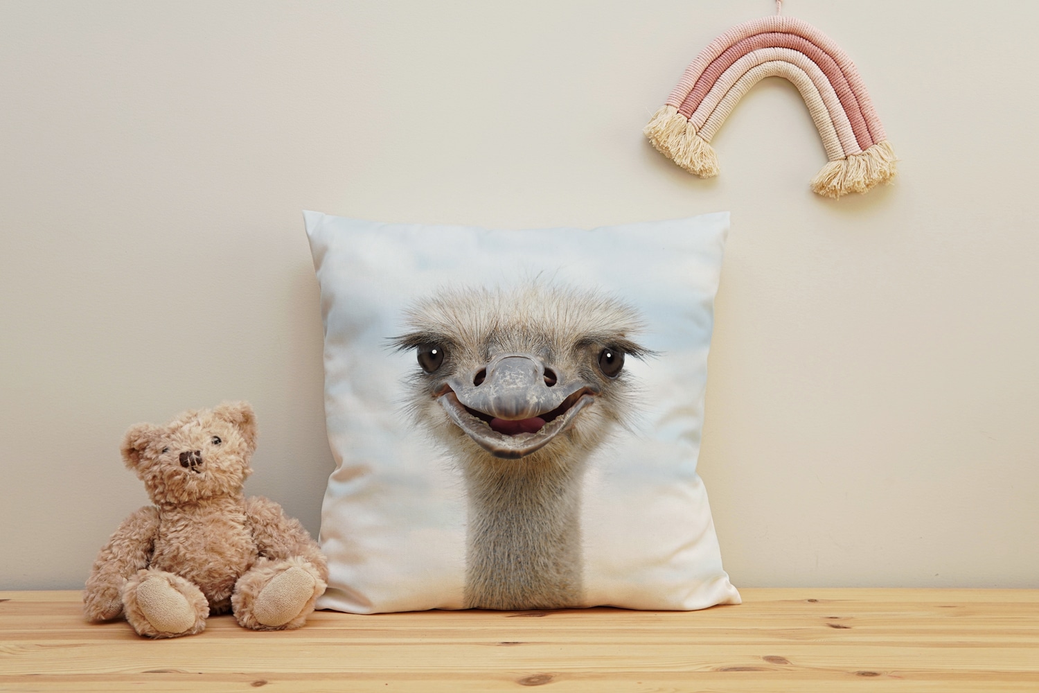 queence Dekokissen "Vogelstrauß" Kissenhülle mit HD Premium Druck, geruchsneutral, 40x40cm