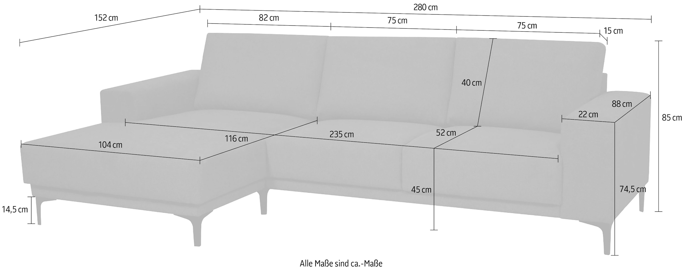OTTO home Ecksofa »Xander, L-Form« Breite 280 cm, Soft-Touch Chenille, schwarze Metallfüße