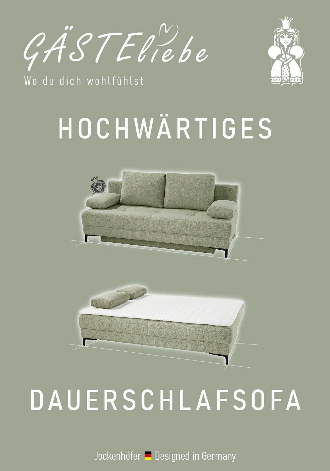 Jockenhöfer Gruppe Schlafsofa »Felix, B: 205 cm, Liegefl. 155x201 cm, Dauerschlafsofa, inkl. Topper« inklusive Bettfunktion und Bettkasten, Federkernpolsterung