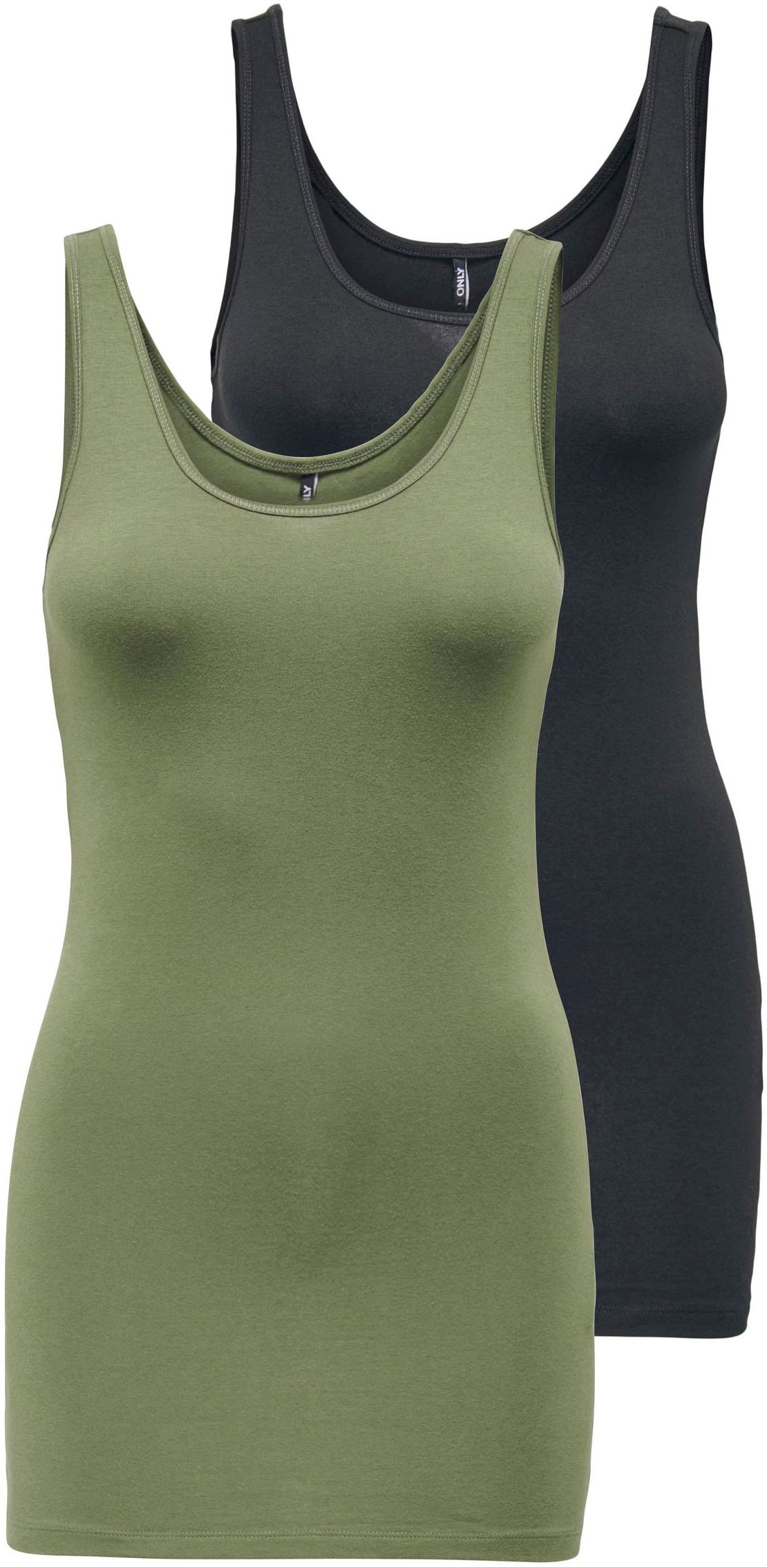 ONLY "ONLLIVE – Slim-Fit Tanktops mit Stretch für optimalen Sitz" Packung, 2er-Pack, 2 Stk. slim fit, casual, Jersey, Baumwollmischung, Rundhals