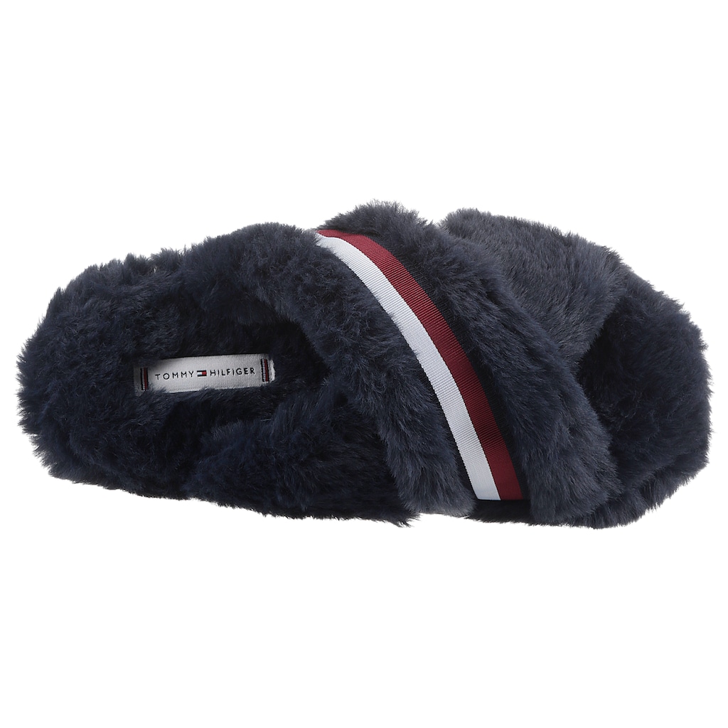 Tommy Hilfiger Plüsch Hausschuhe »FUR CROSS STRAP HOME SLIPPER«