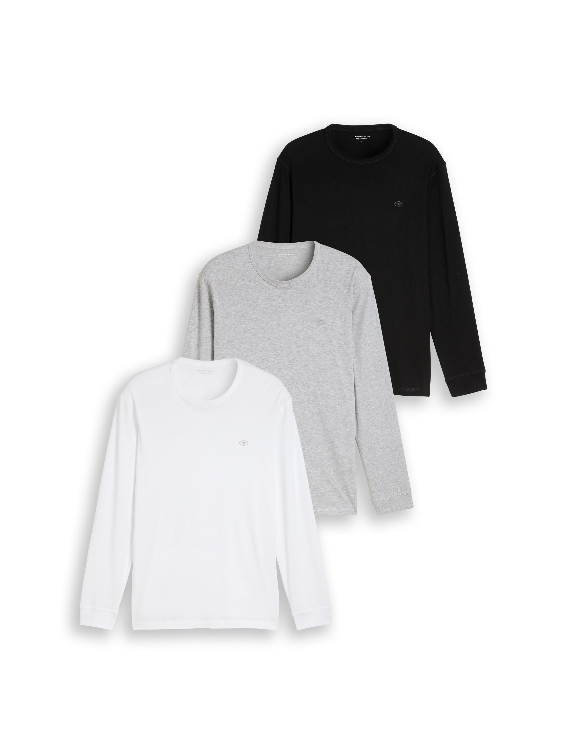 TOM TAILOR Langarmshirt 3 3er Pack Basic Langarmshirts / Rundhals mit Viskose