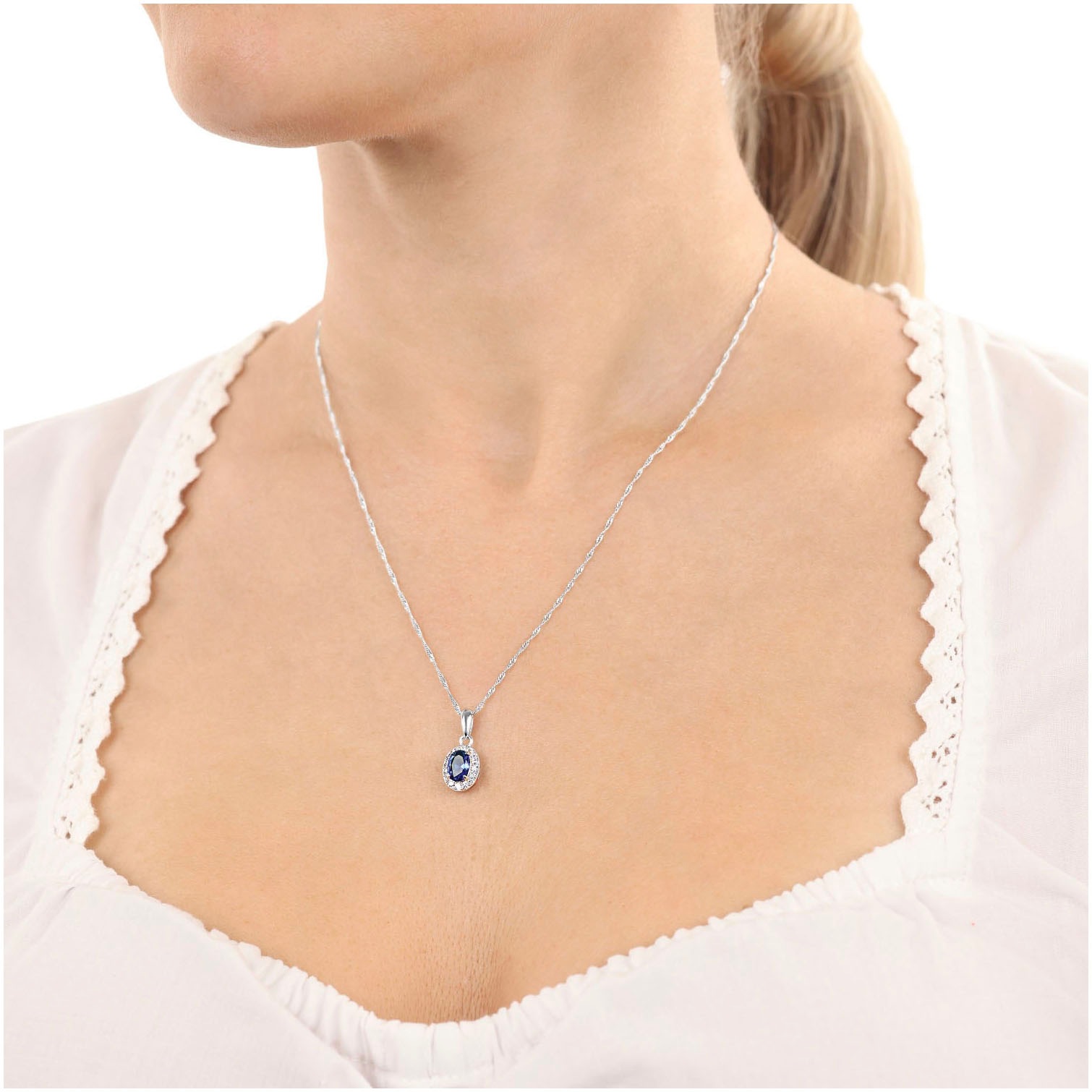Amor Kette mit Anhänger »Oval, Trachtenschmuck, Volksfest, 2039233, 2039234«, mit Zirkonia (synth.)