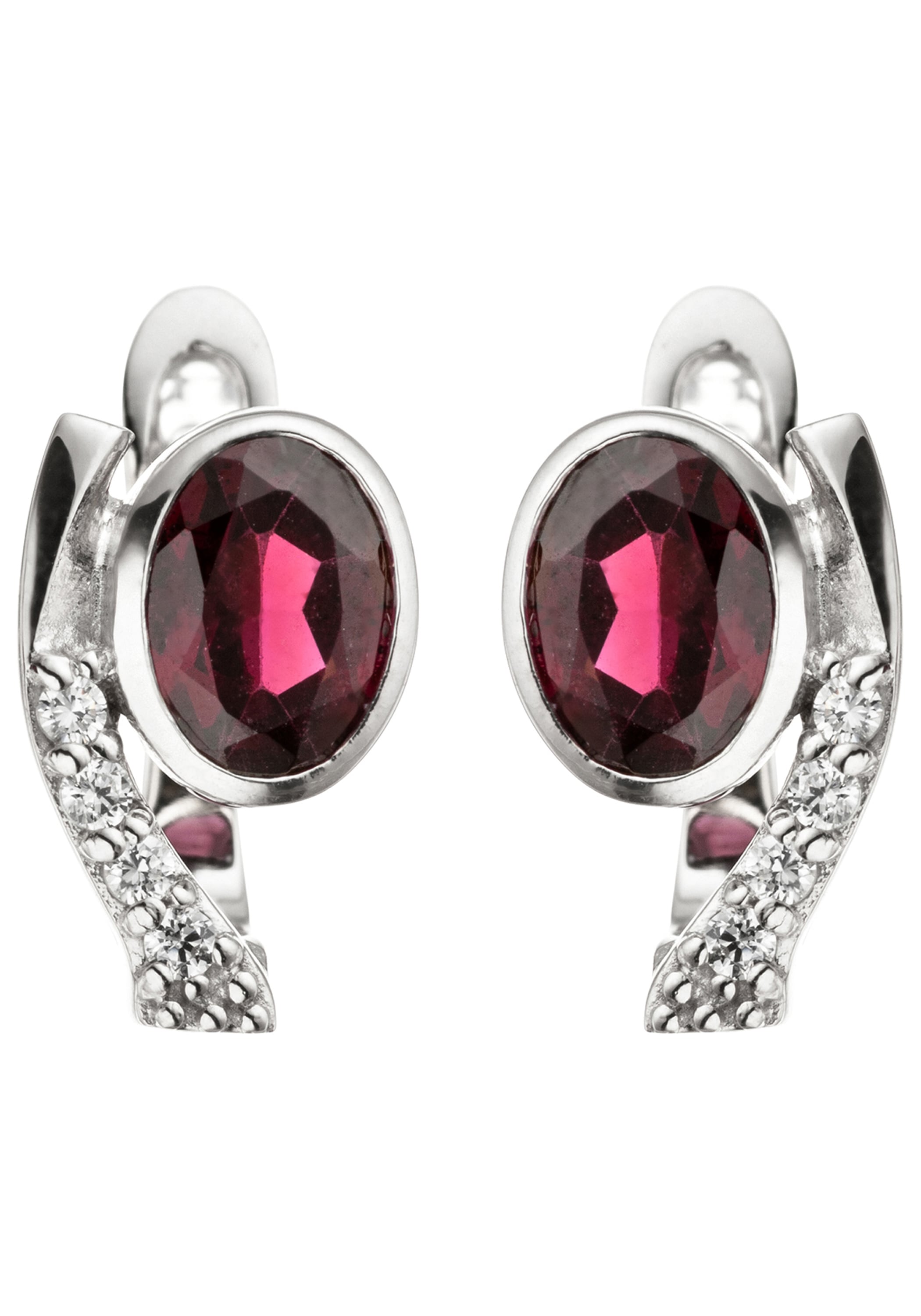 JOBO Paar Creolen 925 Silber mit Granat und 8 Zirkonia