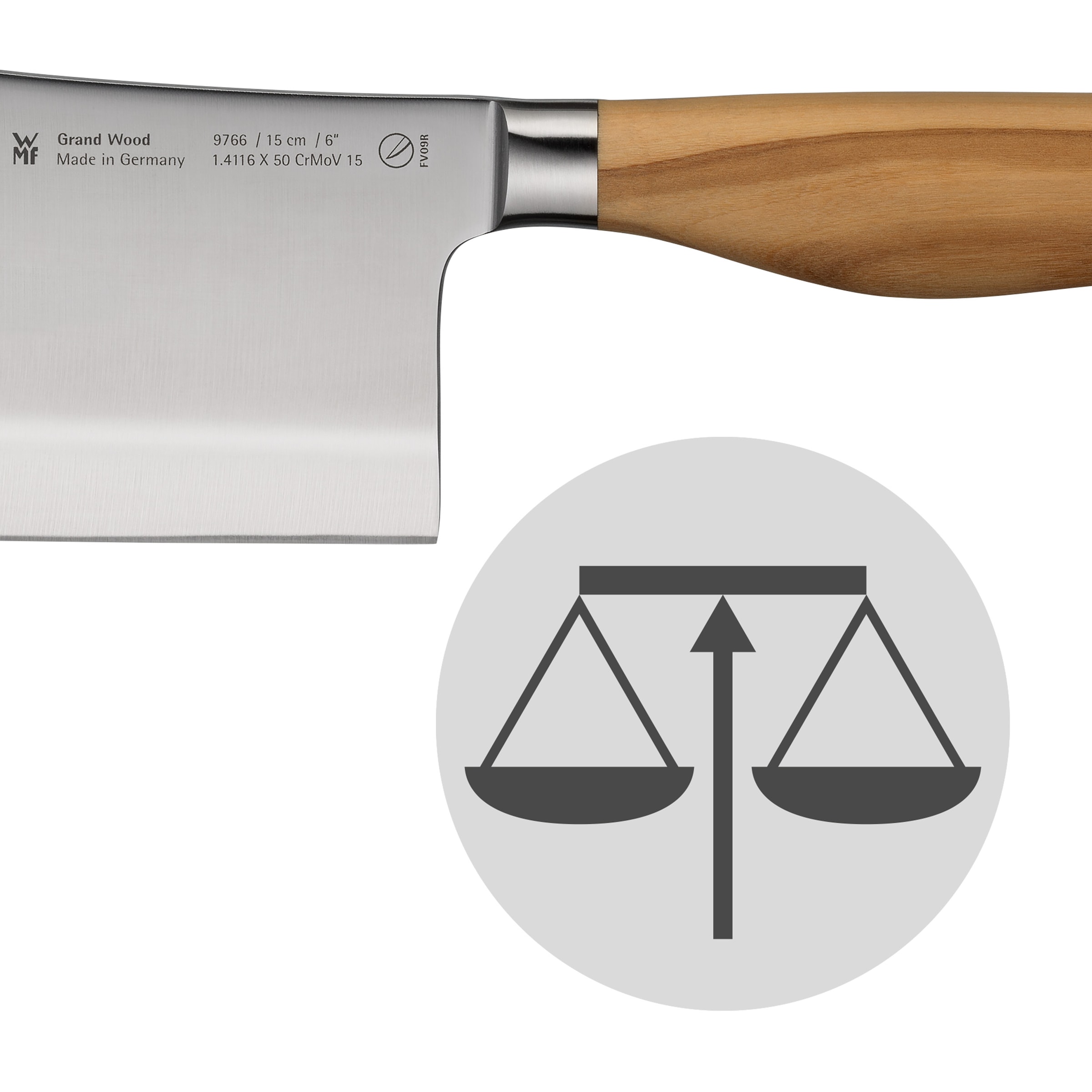 WMF Hackmesser »Grand Wood«, (1 tlg.), 15 cm, Olivenholzgriff, handgeschmiedeter Spezialklingenstahl