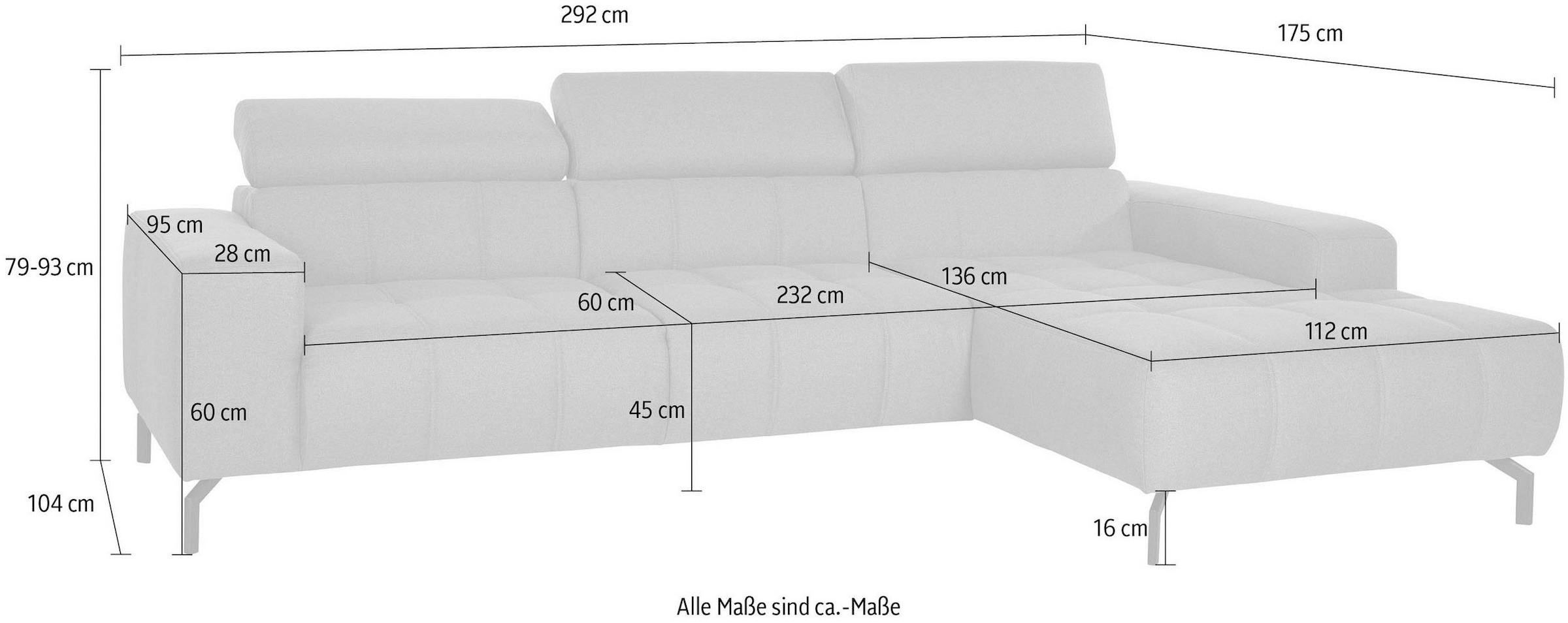 DOMO collection Ecksofa »Cunelli L-Form«, wahlweise inklusive 6-fach verstellbarer Kopfteilverstellung