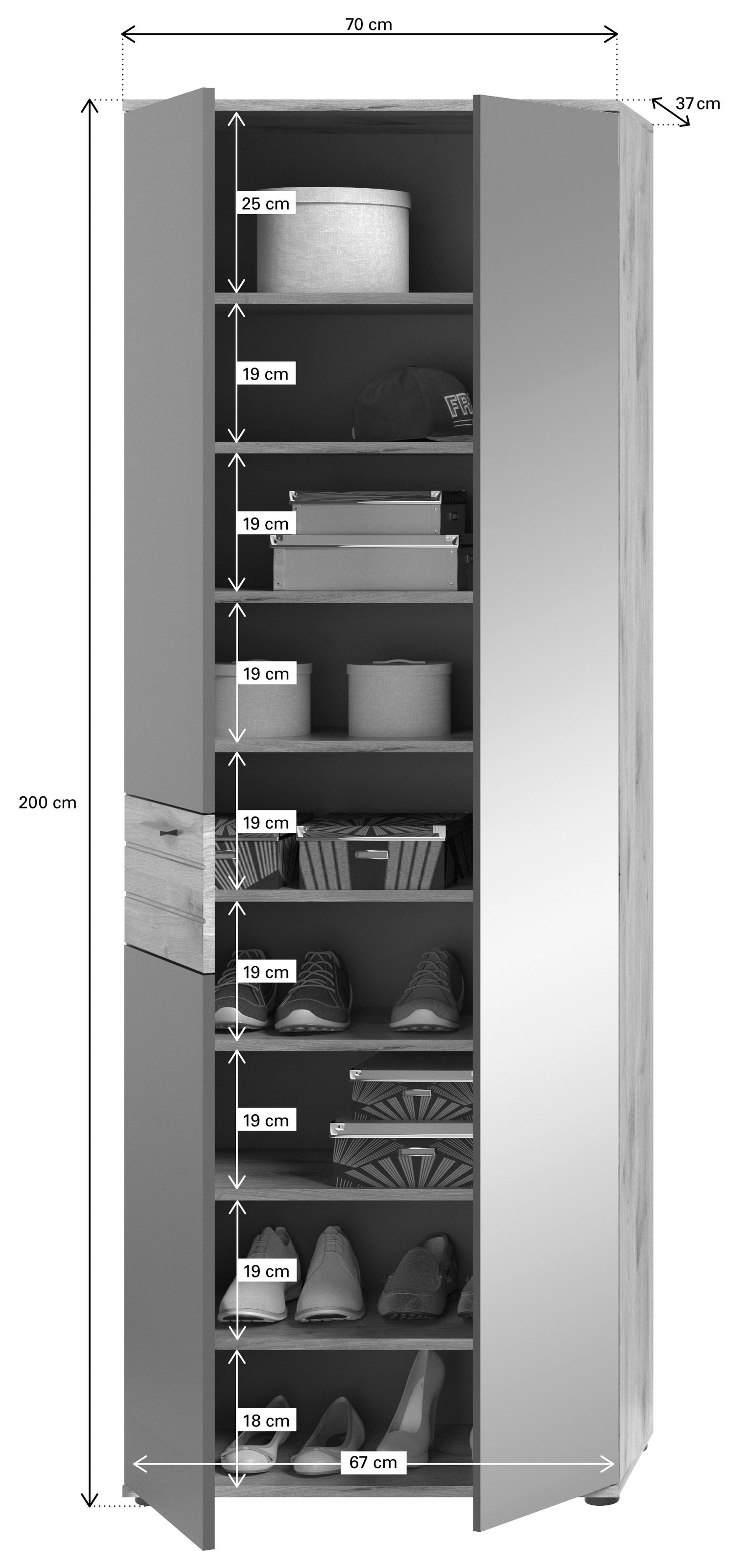 INOSIGN Garderoben-Set »Riga, Breite 175 cm, hochwertige Rillenfräsung, 3-teilig, best. aus:«, (Set, 3 St.), Garderobenschrank, Sitzbank, Paneel