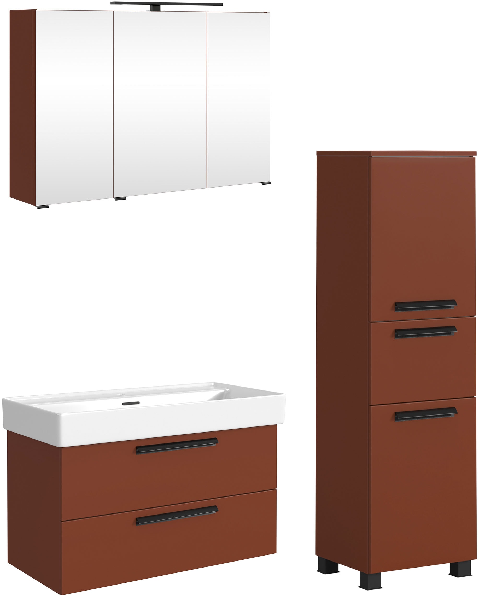 welltime Badmöbel-Set »SALVADA, 3tlg-Set, gedämpfte Scharniere, Softclose, Keramikbecken« Maße (B/T/H): 140/47,5/200 cm, 