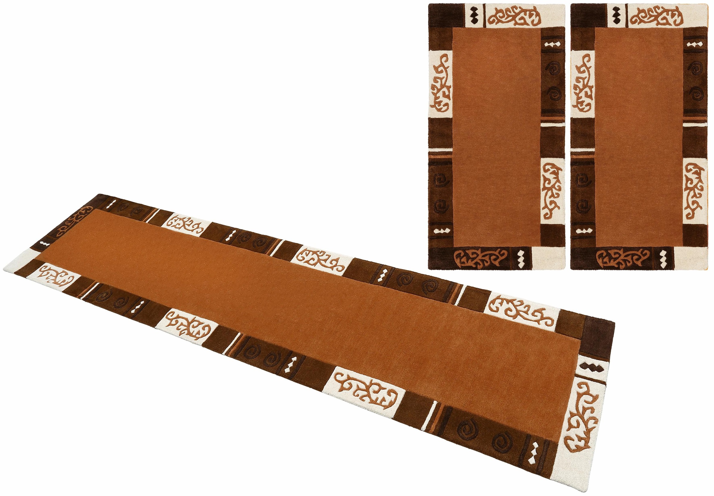 Bettumrandung THEKO, H:14mm, braun, Obermaterial: 100% Schurwolle, Schlafzimmer, Bettumrandungen, "Ambadi", Bettvorleger, reine Wolle, mit Bordüre,