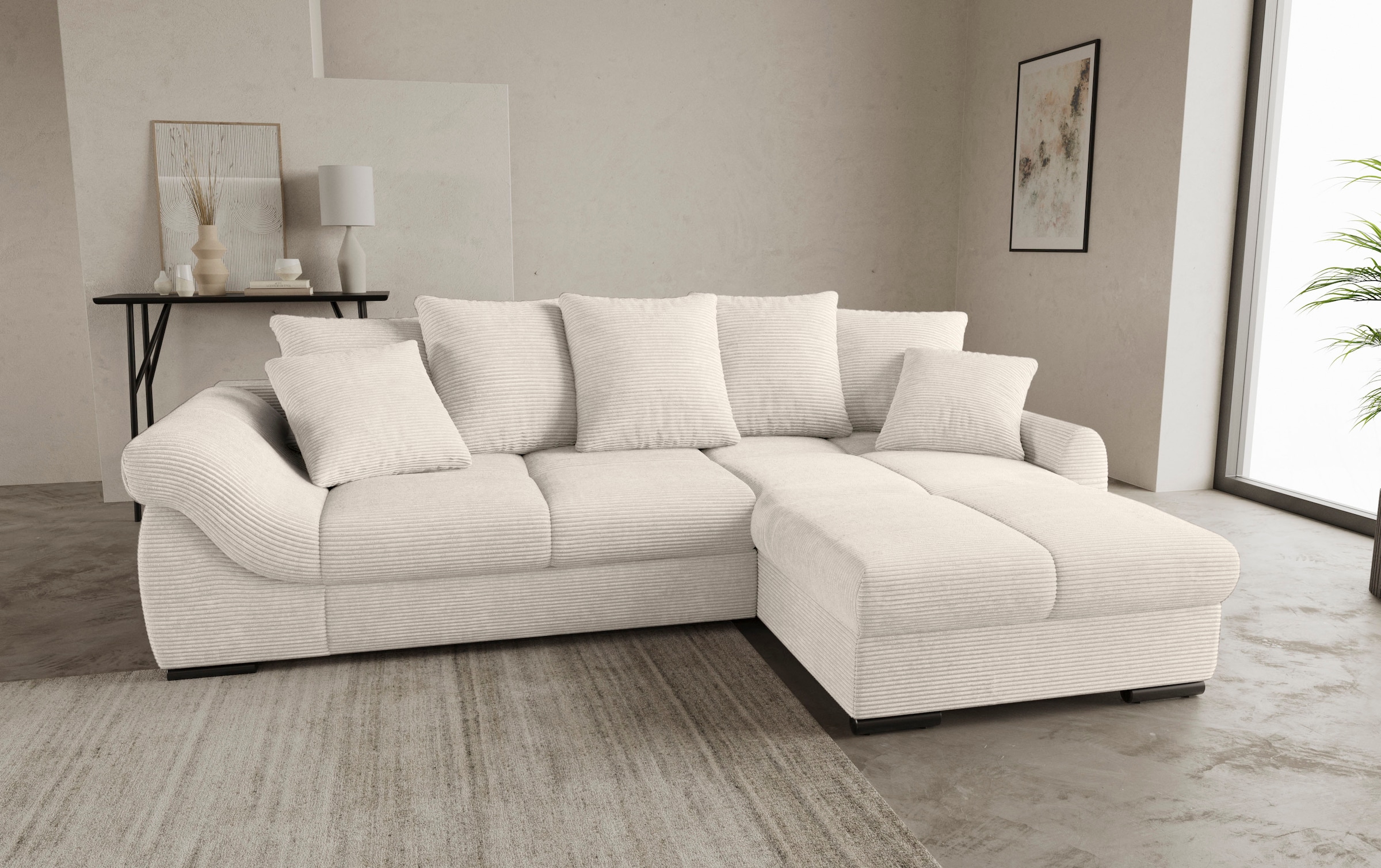 Mr. Couch Ecksofa »Livorno DuraFlex L-Form«, inkl. Hochschläfer-Bettauszug, XL-Bettkasten weiß beschichtet