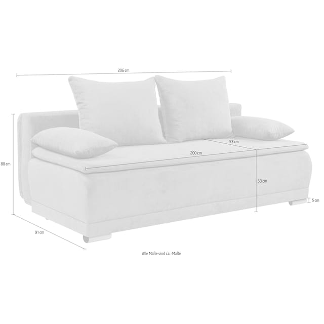 WERK2 Schlafsofa »Biggi 206 cm breit komfortabel & modern, Komfort Sitz- und Liegehöhe« Bouclé, Schlaffunktion, Bettkasten