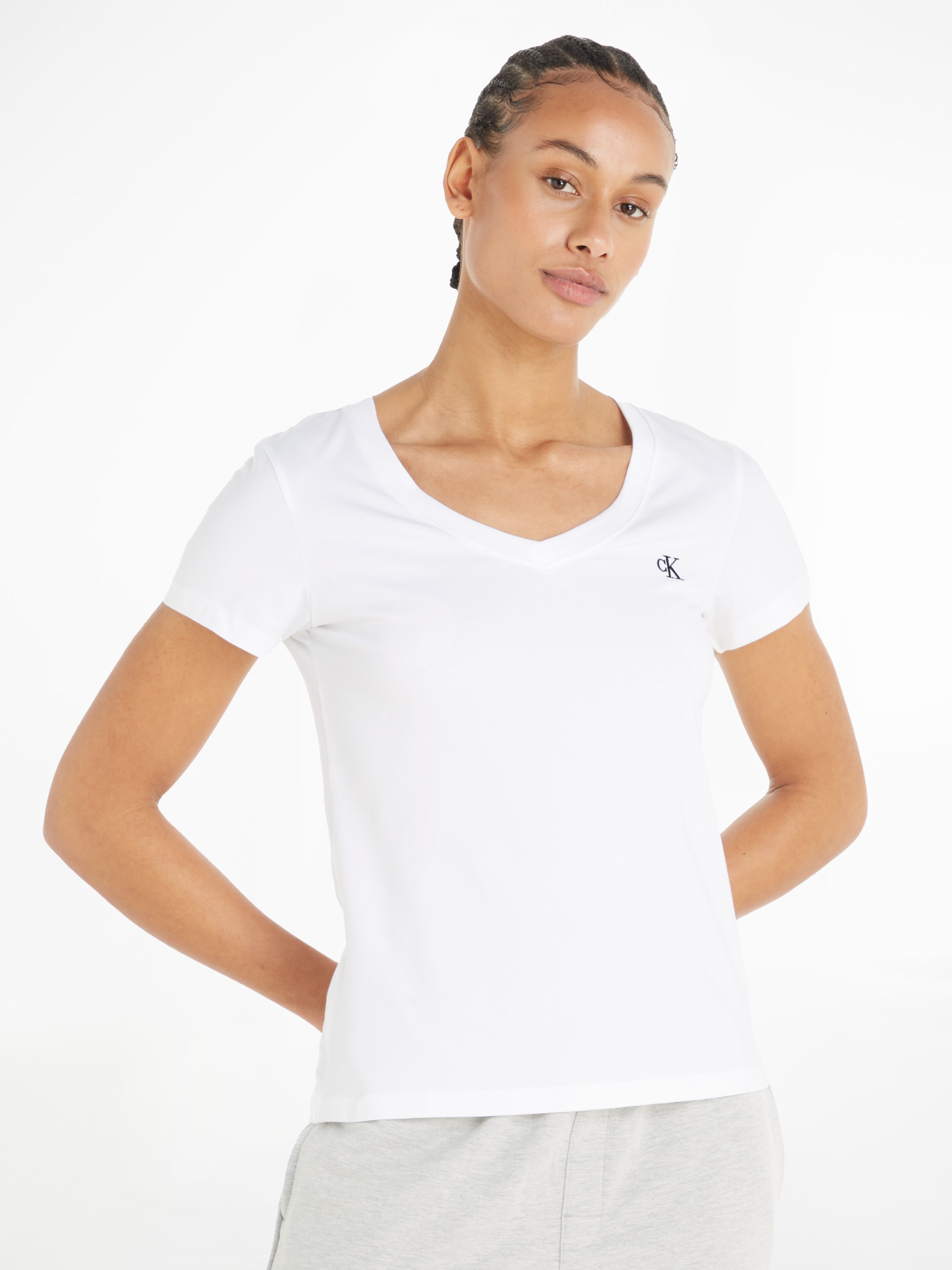 Calvin Klein Jeans V-Shirt "CK EMBROIDERY STRETCH V-NECK" 1 Stk. tlg. mit k günstig online kaufen