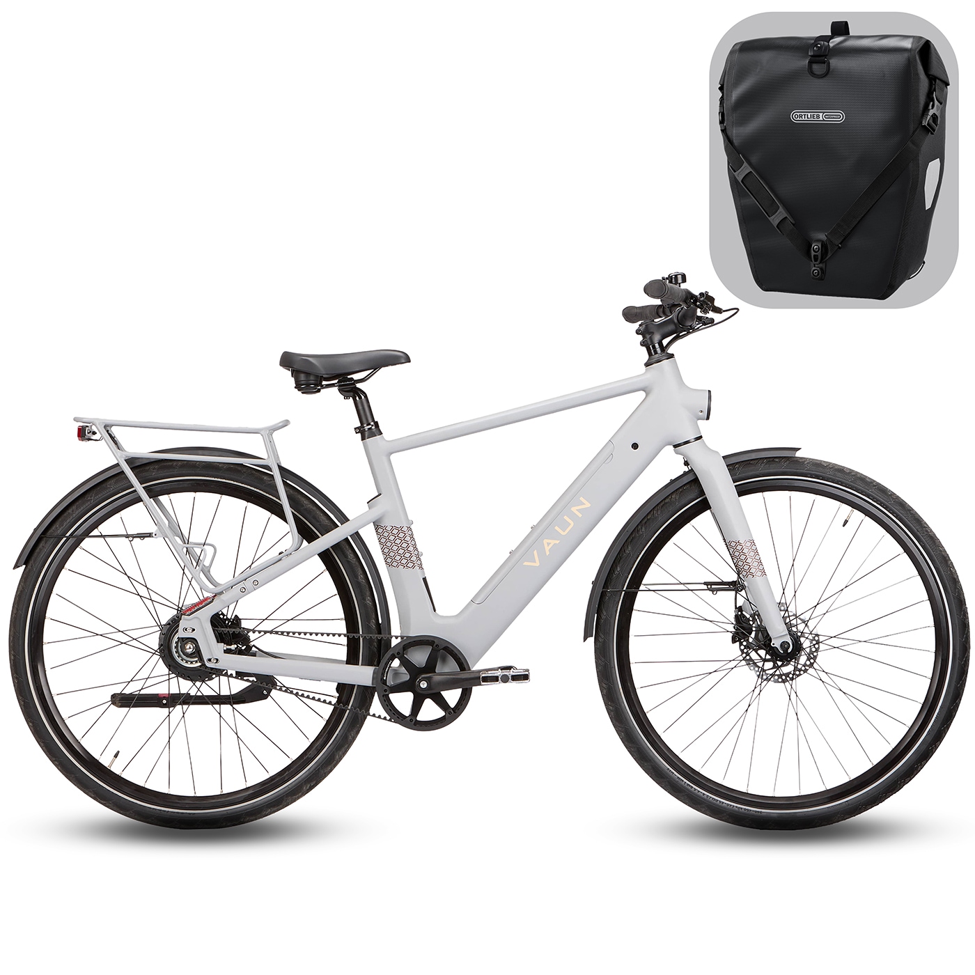 Vaun "VAUN Sight Cityrad mit Ortlieb Tasche" Heckmotor 250 W Elektrofahrrad für Alltag und Einkauf