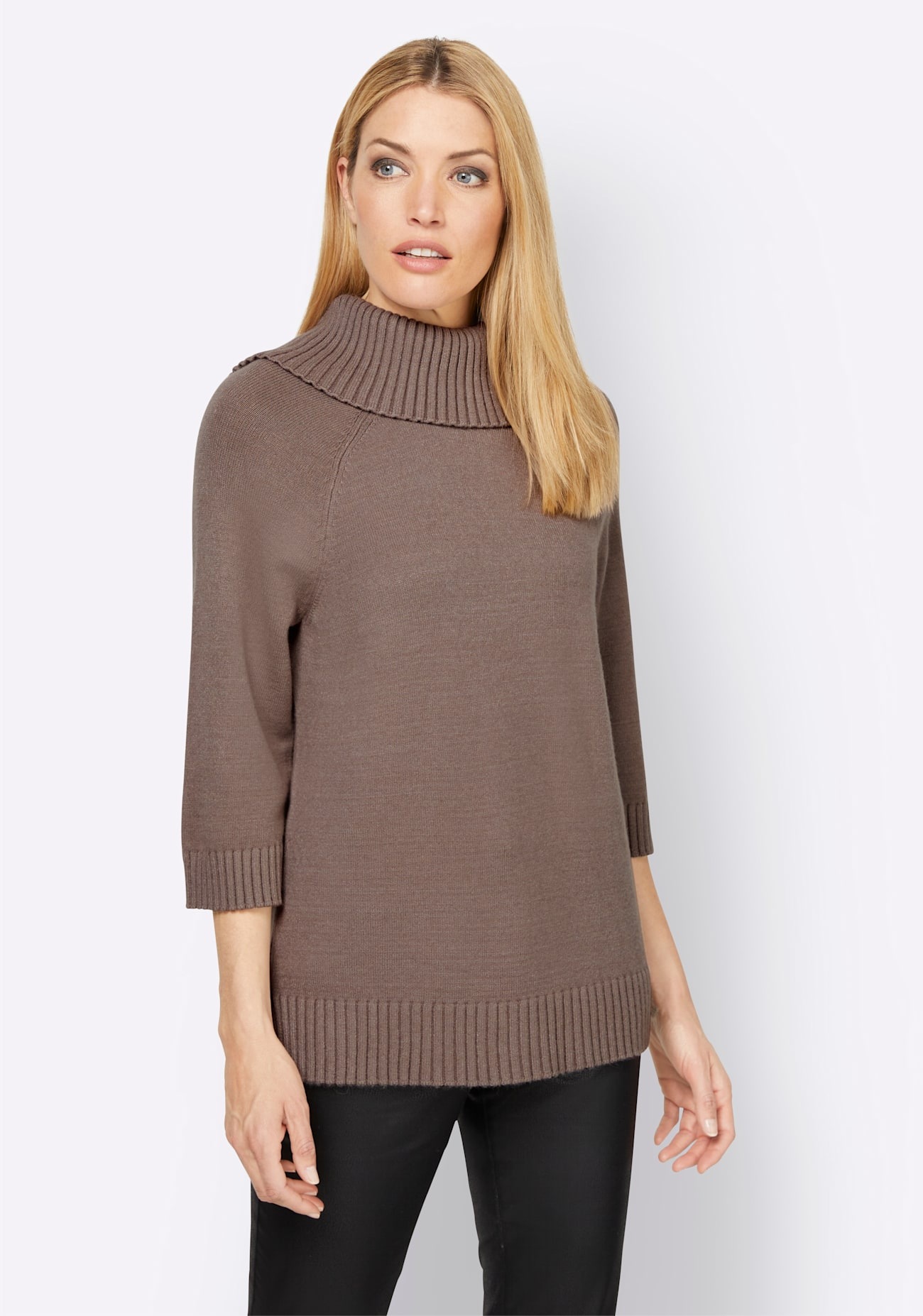 Rollkragenpullover HEINE "Rollkragenpullover", Damen, Gr. 40, grau (taupe), 50% Viskose, 28% Polyester, 22% Polyamid, unifarben, Pullover Rollkragenpullover