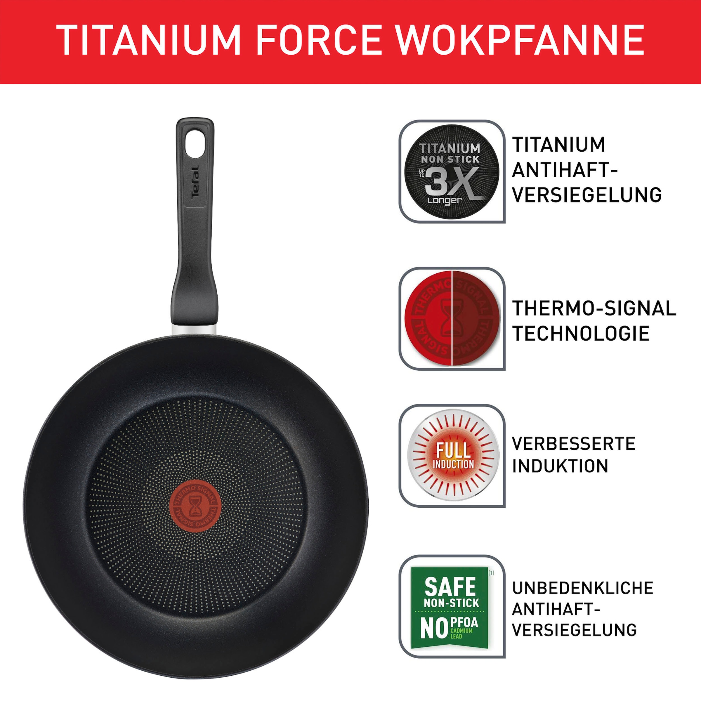 »G30319 Antihaft-Beschichtung,Thermo BAUR Wok-Pfanne«, Tefal Ø Aluminium, 28 Titanium haltbare Wok Force cm Signal,Induktion, extra |