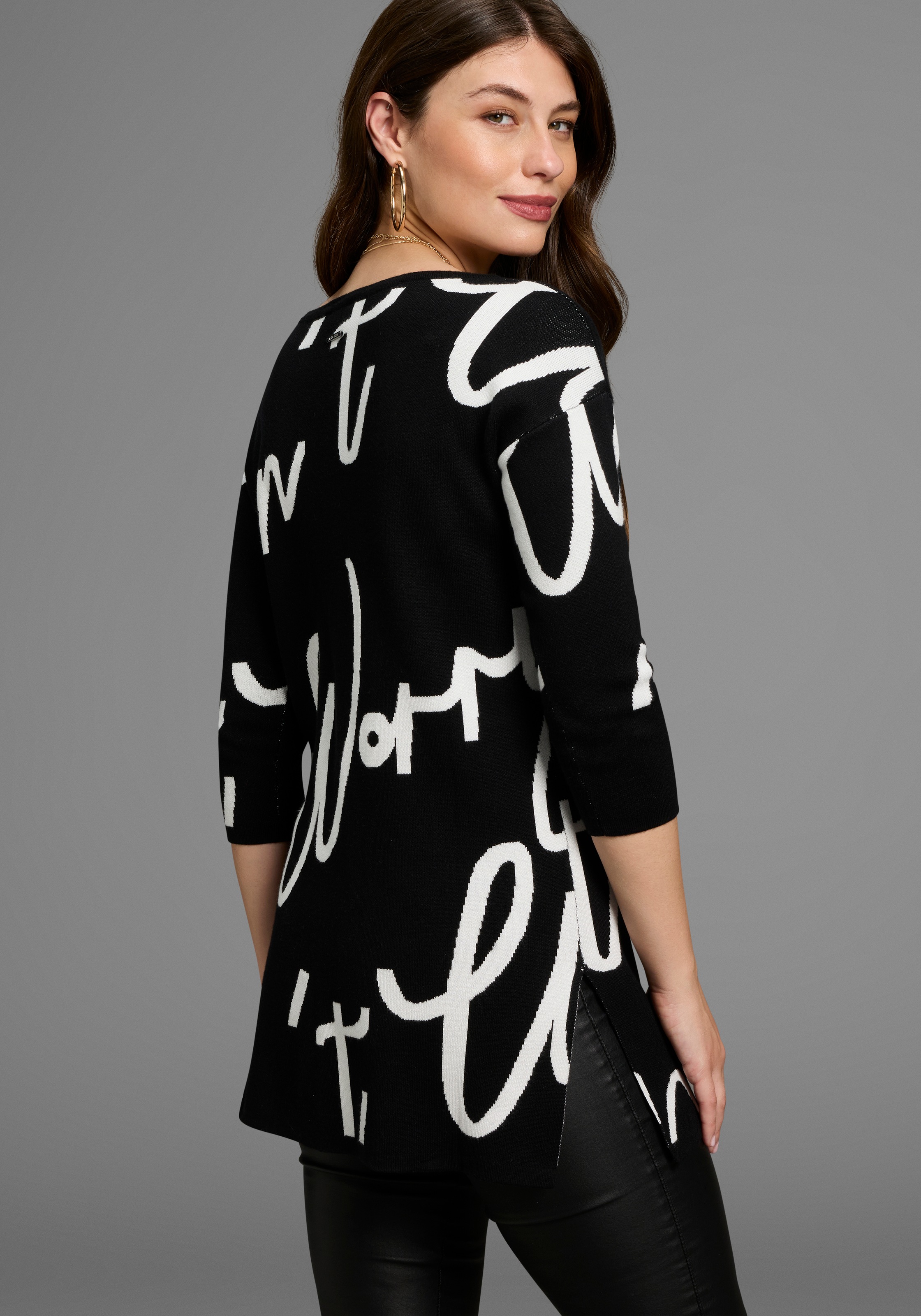 Laura Scott Jacquardpullover Feinstrickpullover mit femininem Lettering günstig online kaufen