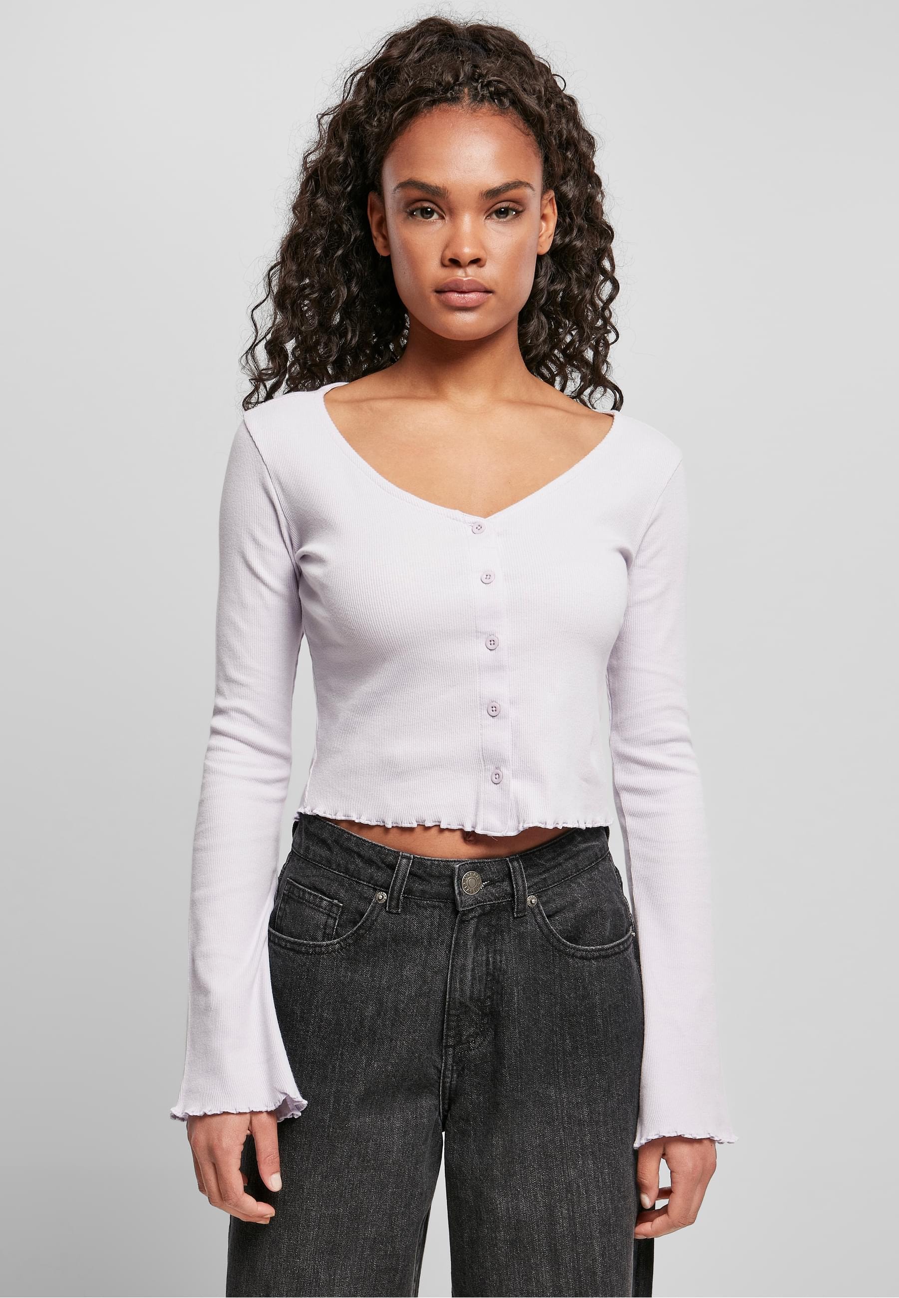 URBAN CLASSICS Langarmshirt »Urban Classics Damen Ladies Cropped Rib Cardigan«, (1 tlg.)