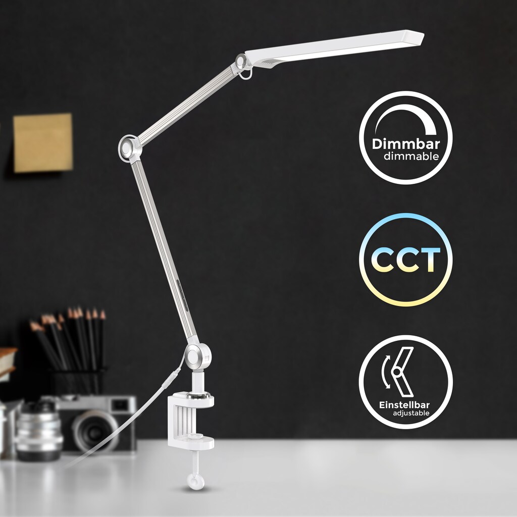 B.K.Licht Klemmleuchten, 1 flammig-flammig, Schreibtischlampe, schwenkbar, Farbtemperatur einstellbar, 9 W