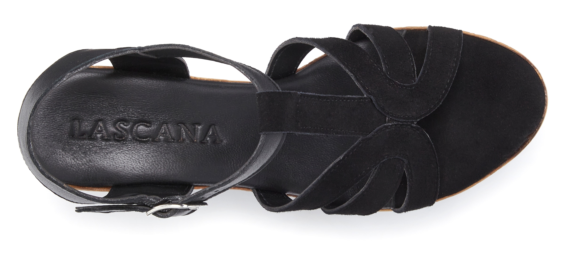LASCANA Sandalette »Riemchensandalette, Sandale, T-Strap-Sandalette, Sommerschuh«, aus Leder mit Blockabsatz