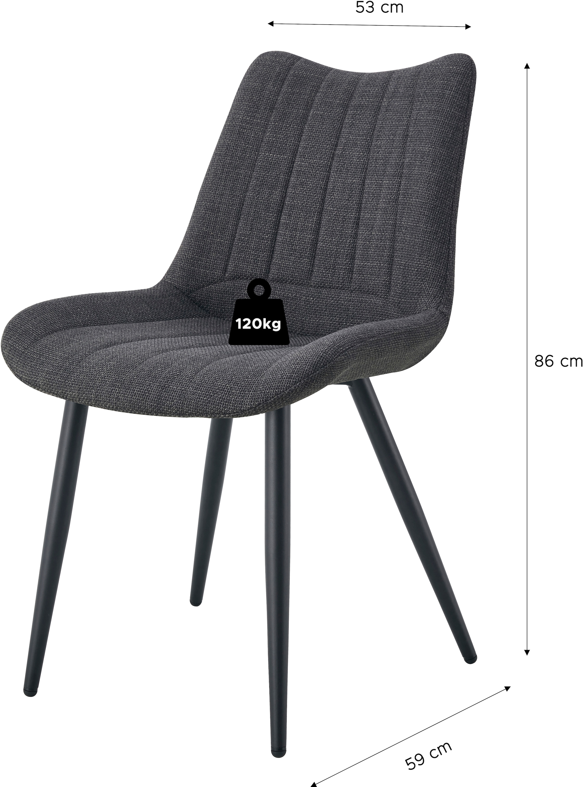 Home affaire Esszimmerstuhl »DAWSON, 2er Set, mit Metallgestell in matt schwarz« (Set) 2 Stk.in verschiedenen Farben, Belsatbarkeit pro Stuhl 120 kg, mit Griffloch