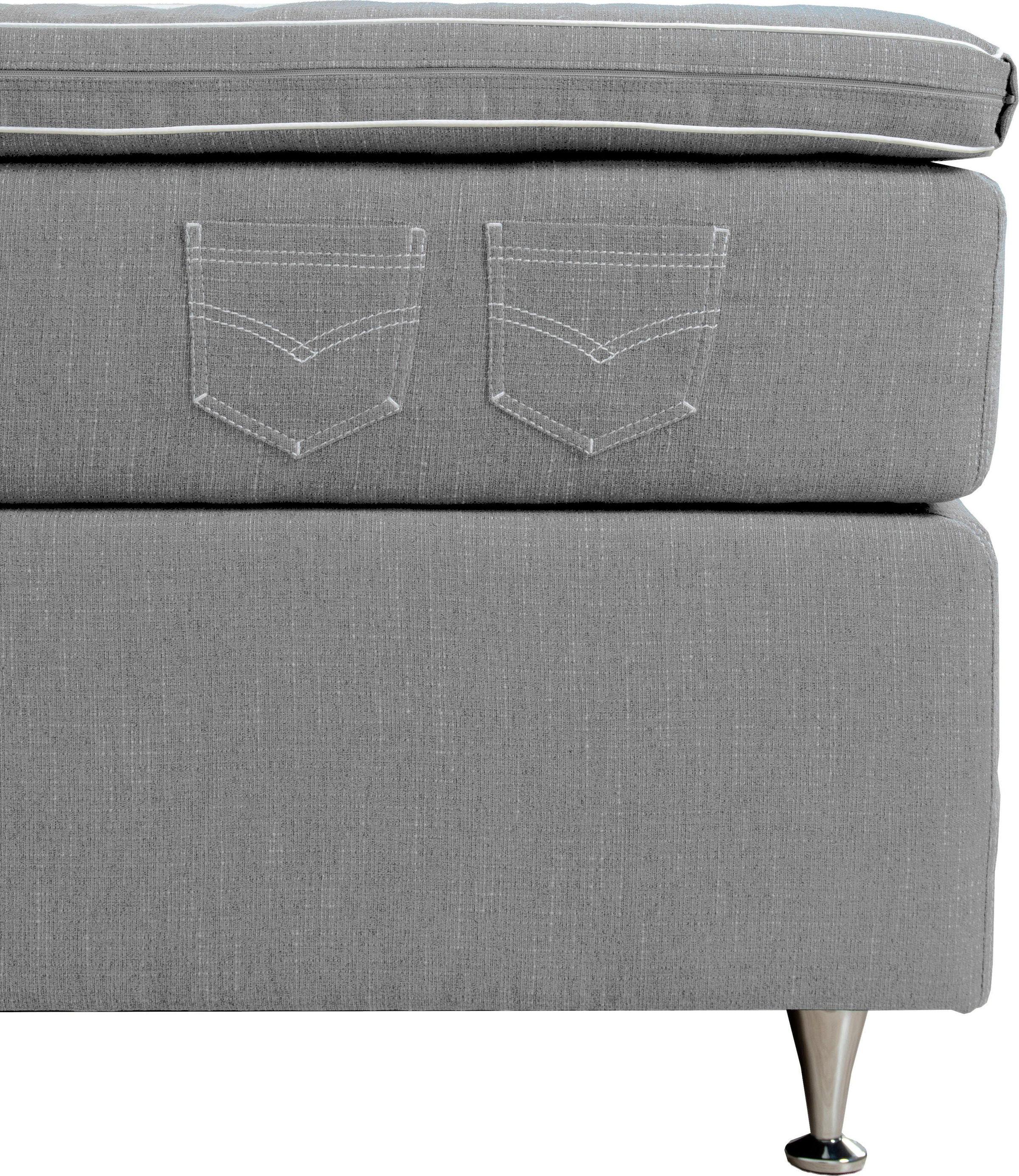 INOSIGN Boxspringbett »Zahara«, inkl. Topper, besonderes Highlight: aufgenähten Jeanstaschen - Optik