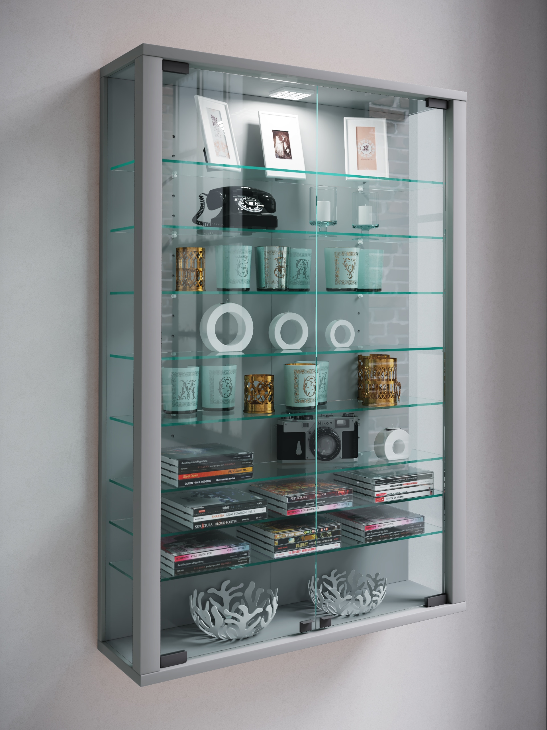 VCM Wandregal »VCM Glasvitrine hängend | Vitrine Glas mit ESG-Sicherheitsglas | Maße: H. 91 x B. 59 x T. 18 cm | Hängevitrine Glas | Modern und platzsparend | Glas Vitrinenschrank - Vitrosa Mini«