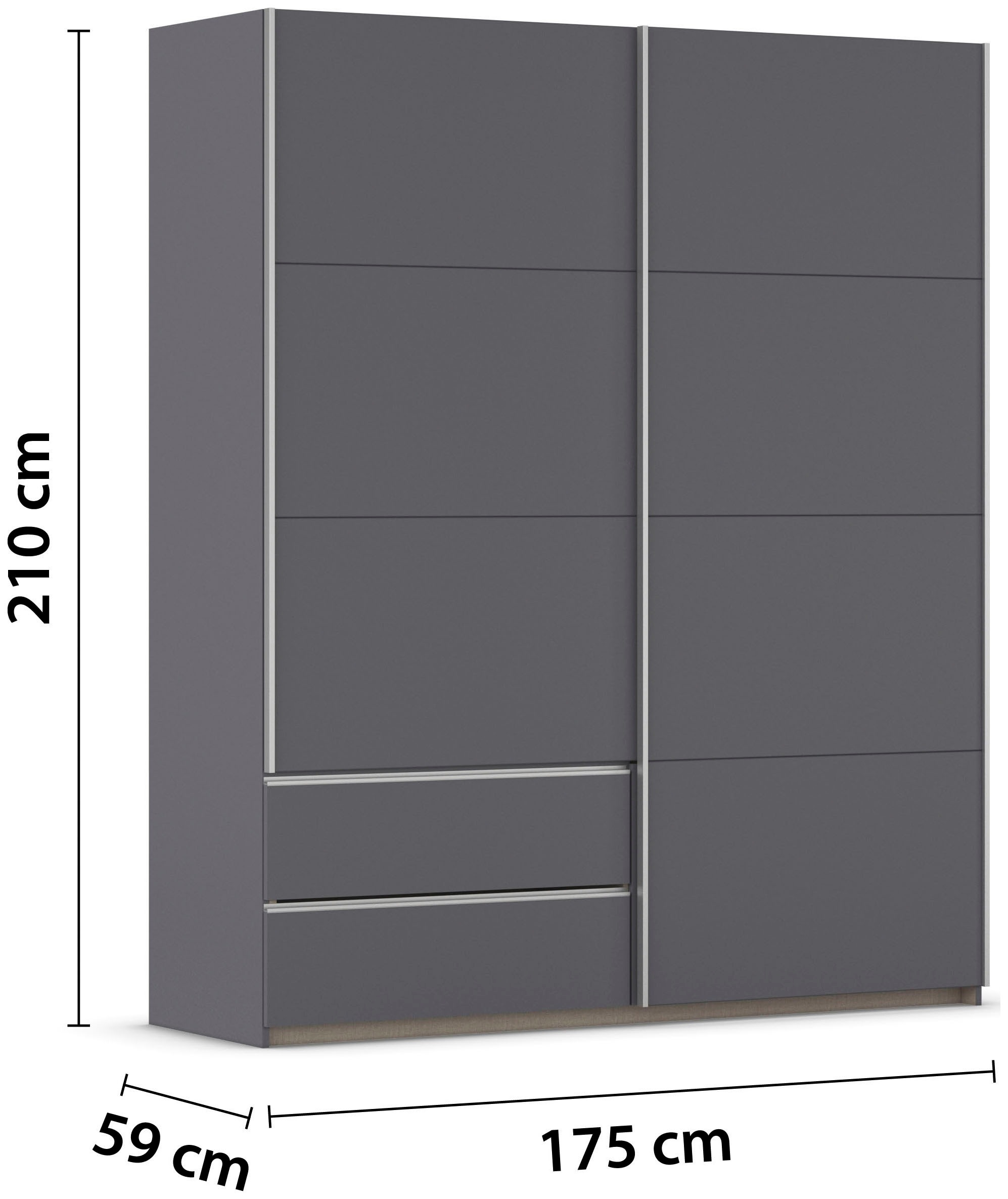 rauch Schwebetürenschrank »Kleiderschrank Schrank Garderobe Wäscheschrank SEVILLA«, (in 3 verschiedenen Ausstattungen BASIC/CLASSIC/PREMIUM), Metall-Griffleisten alufarben oder Graumetallic MADE IN GERMANY