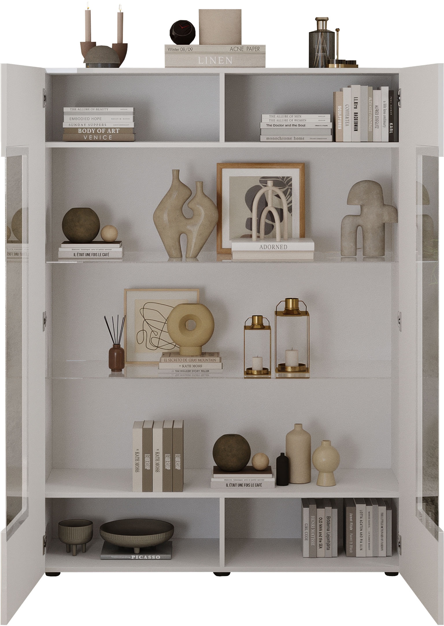 INOSIGN Vitrine »RIO, Höhe 166 cm, Hochschrank mit 2 Türen, Anrichte, Standvitrine«, geriffelte Front, modern u. elegant, viel Stauraum