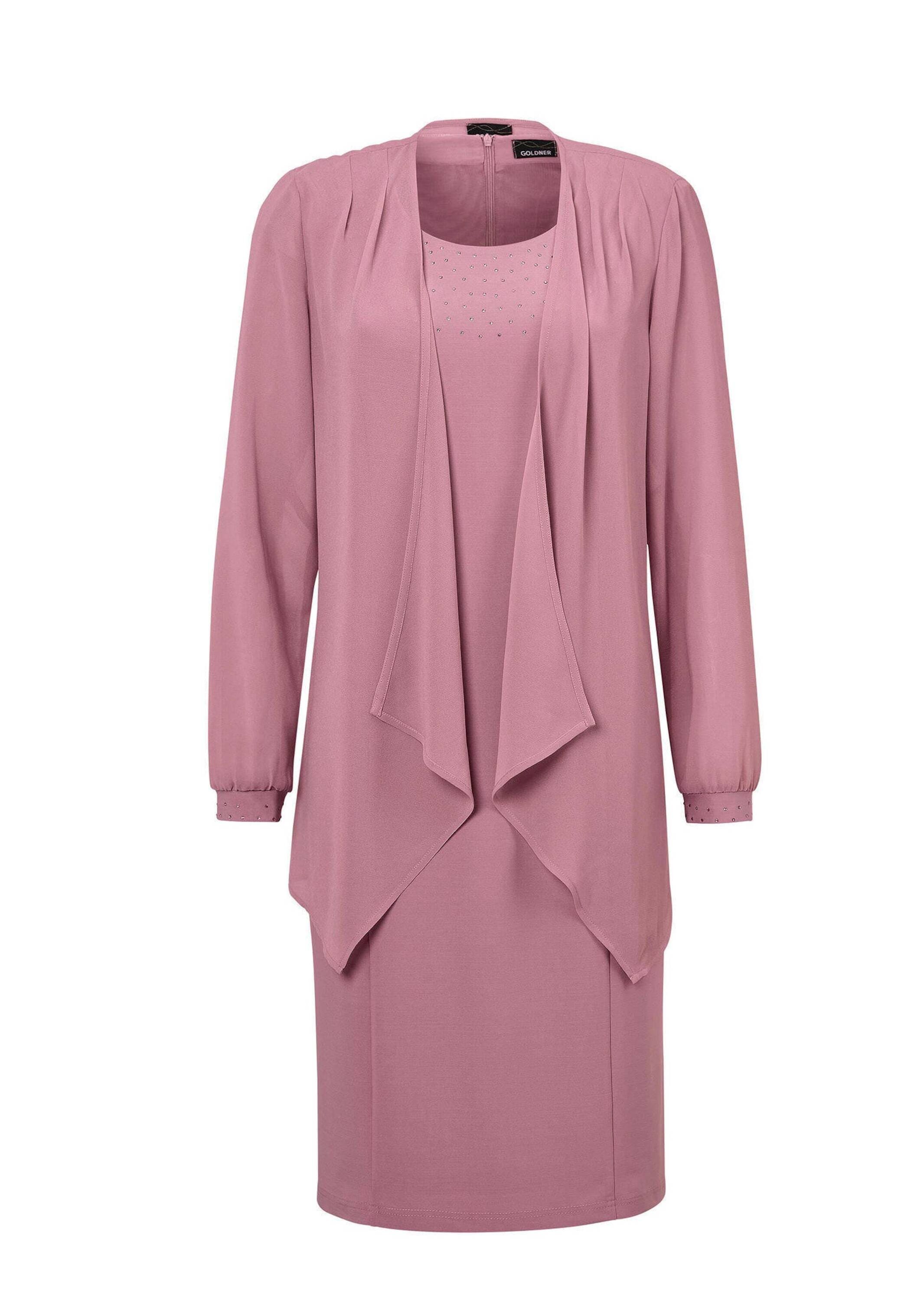 GOLDNER 2-in-1-Kleid "Kurzgröße Edles Jerseykleid mit Chiffonjäckchen" Mit schimmernden Glitzersteinchen