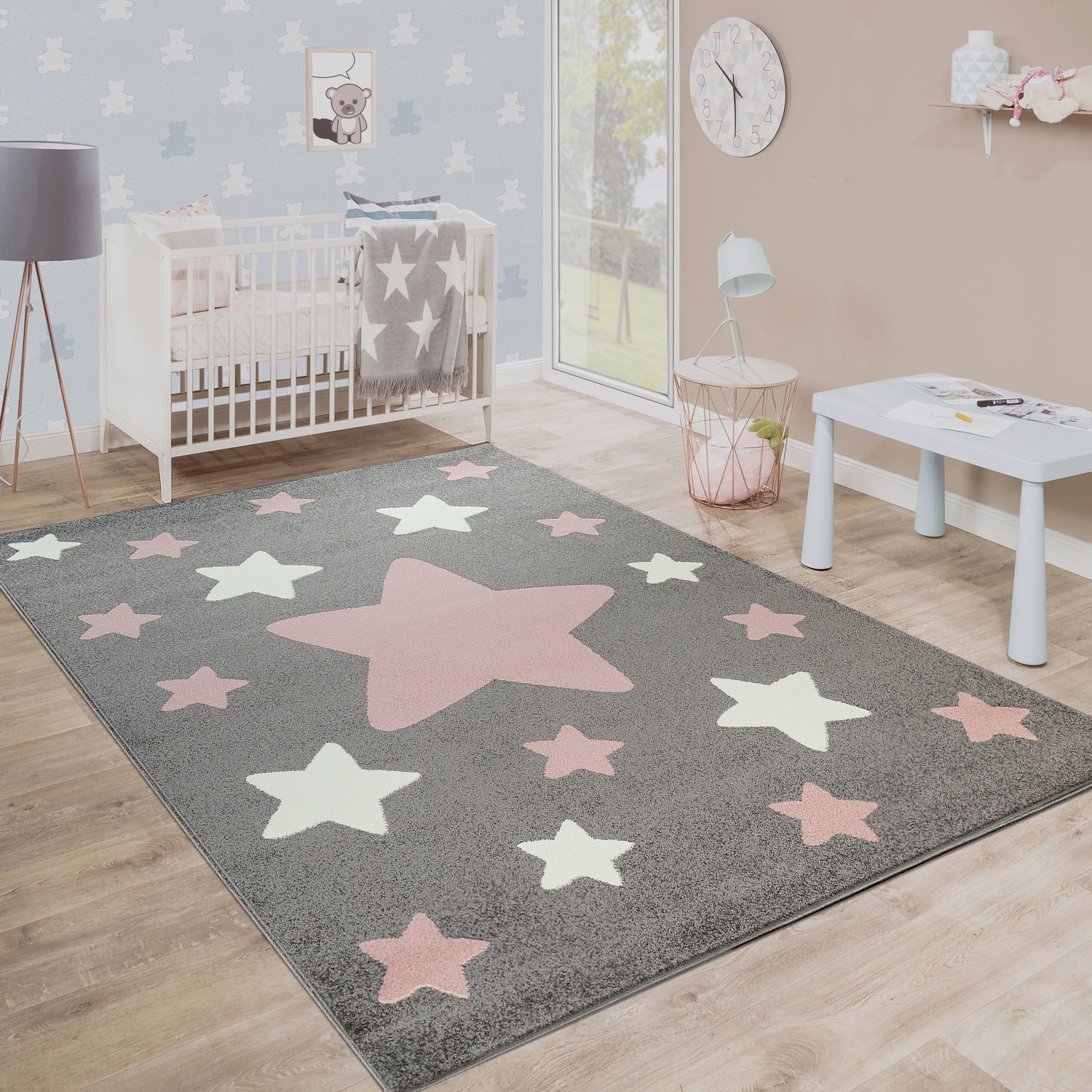 Paco Home Kinderteppich »Capri 330«, rechteckig, Kurzflor, Motiv Sterne, Pastell-Farben, Kinderzimmer