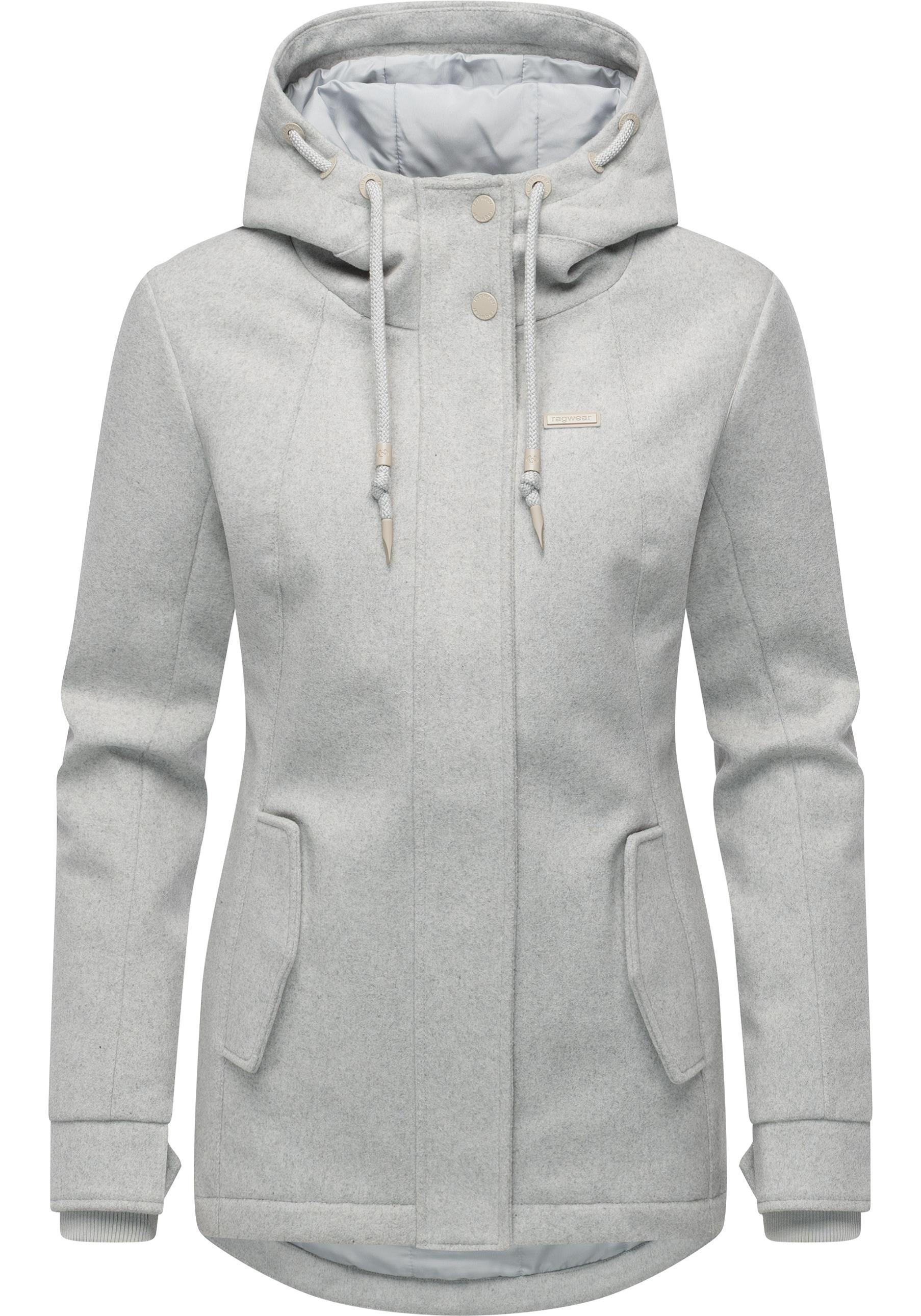 Winterjacke RAGWEAR "Monadde Felt YOUMODO", Damen, Gr. L (40), ash, Obermaterial: 100% Polyester; Innenfutter: 100% Polyester; Wattierung: 100% Polyester, Basic, tailliert Po-bedeckend, hoch geschlossener Ausschnitt, mit Riegel,verstellbar Rippstrickbündc