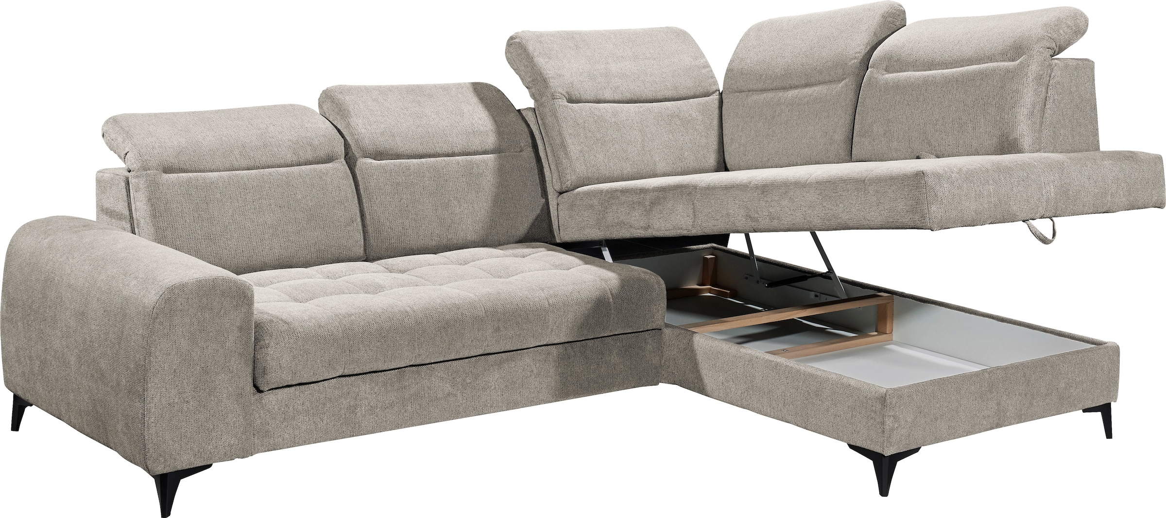 ED EXCITING DESIGN Ecksofa »Rockdale L-Form mit Bettfunktion, Bettkasten«, Kopfteilverstellung, Sitztiefenverstellung & USB-Port