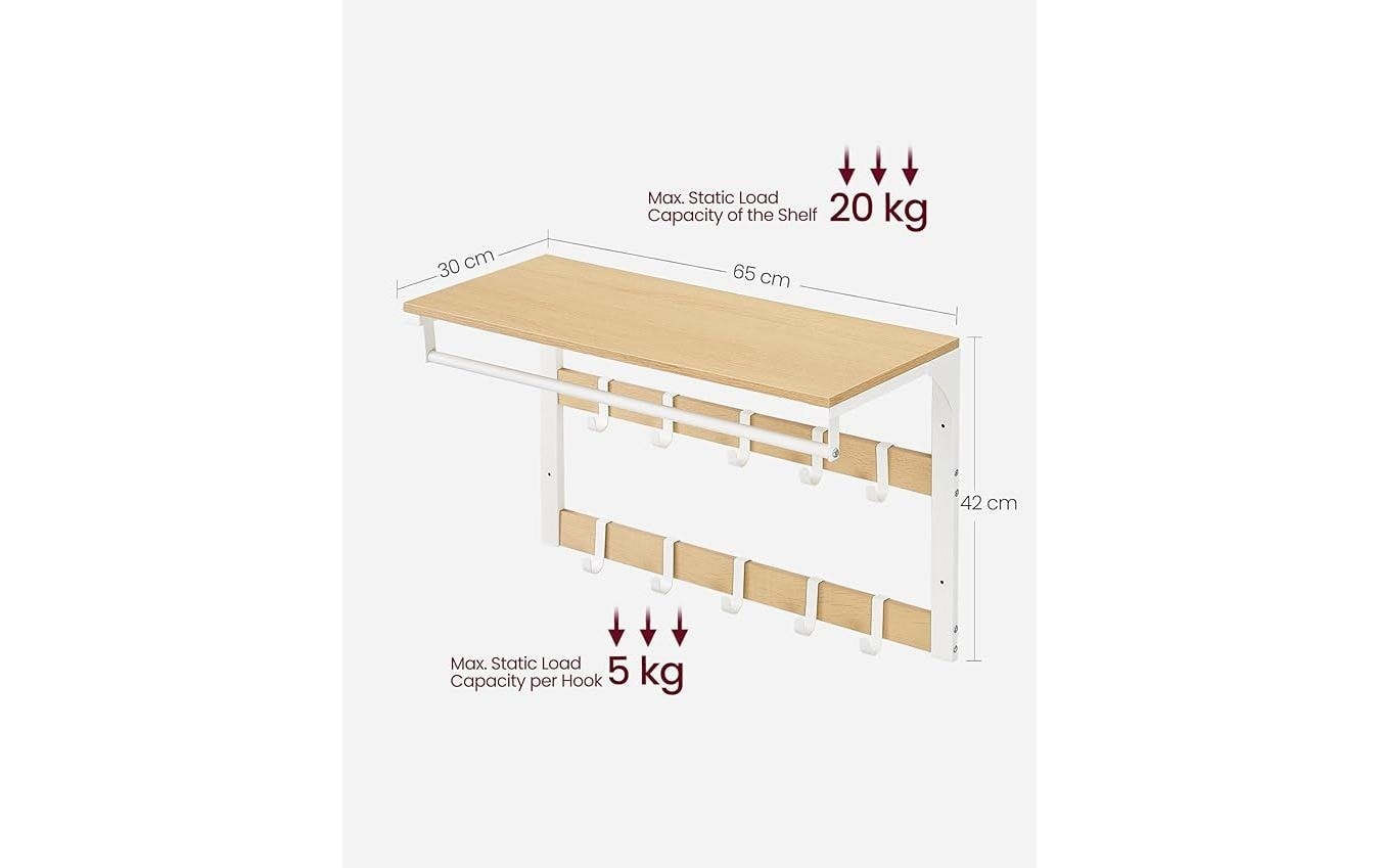 VASAGLE Wandgarderobe »mit 10 Haken 65 cm x 42 cm«