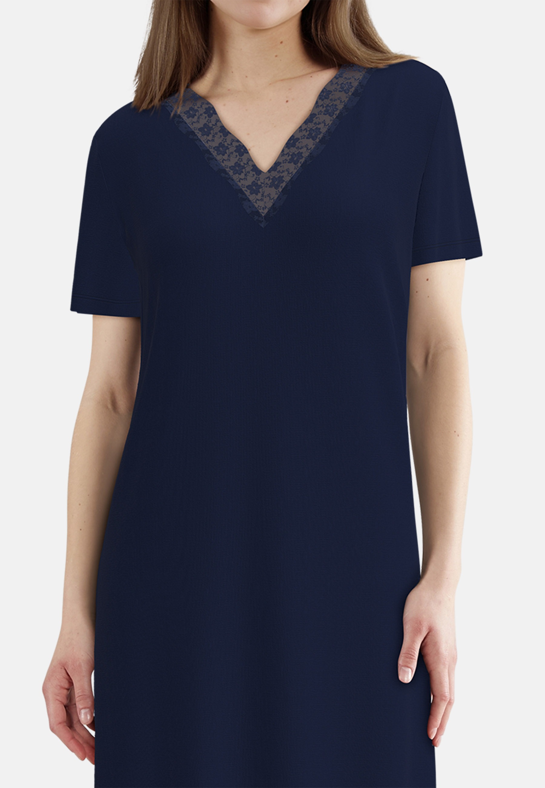 Thumbnail - GÖTZBURG Nachthemd lang, Kurzarm, V-Ausschnitt, Baumwollmix