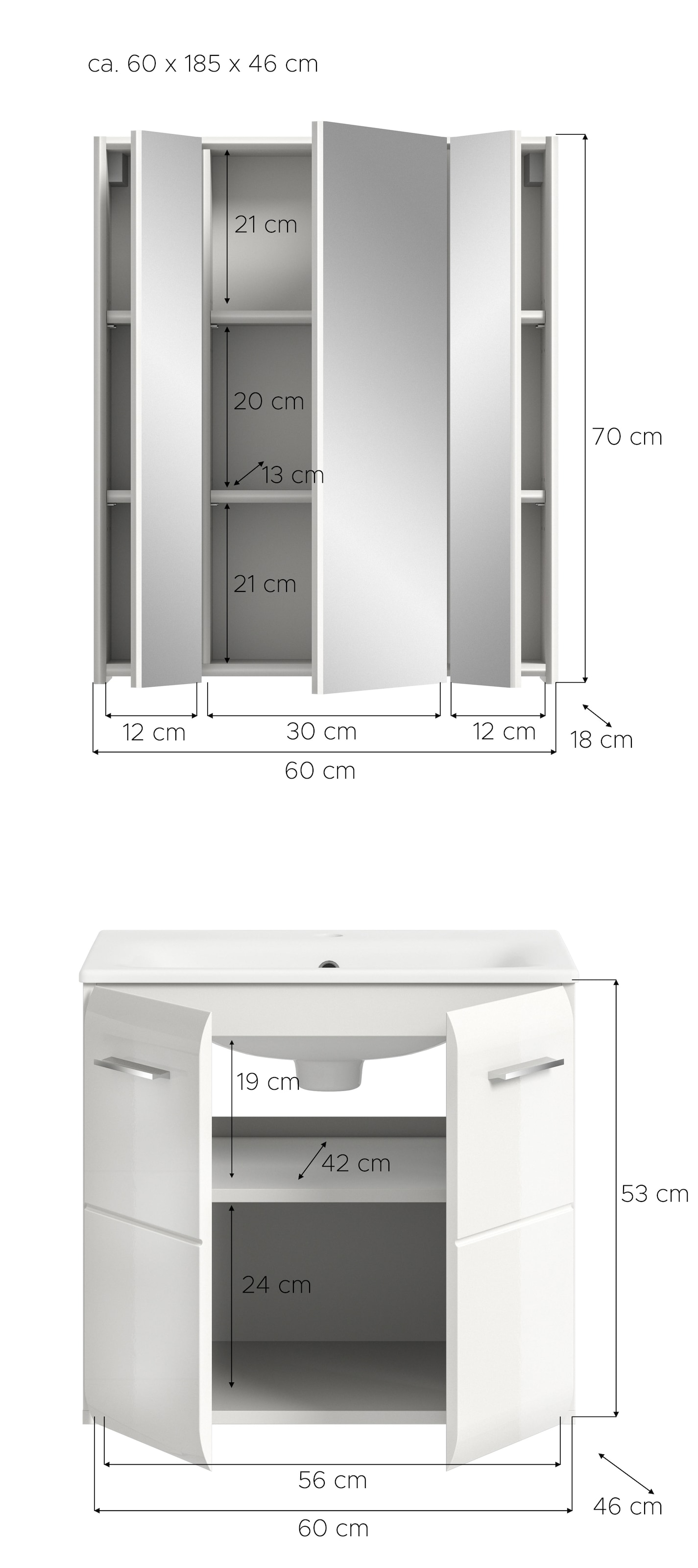 INOSIGN Badezimmer-Set, (Set, 3 St.), Florenz, Badkombination 3-tlg., Weiß Hochglanz, inkl. Waschbecken