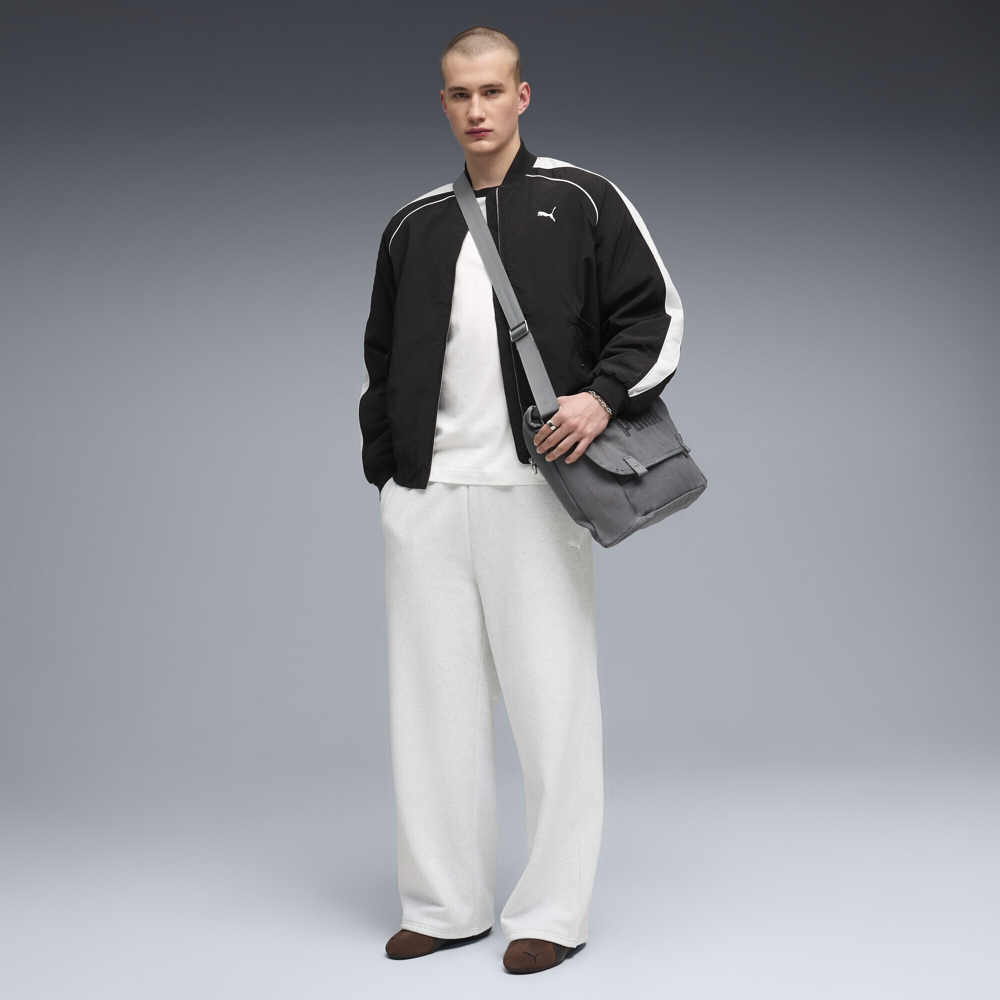 Sporthose PUMA "Wardrobe Essentials Oversized Jogginghose Herren", Herren, Gr. XL, Normalgrößen, weiß glow heather, Obermaterial: 66% Baumwolle, 34% Polyester; Seitentasche – Oben: 100% Baumwolle; Rücktaschenbeutel: 100% Baumwolle, Strukturmuster, oversiz 3