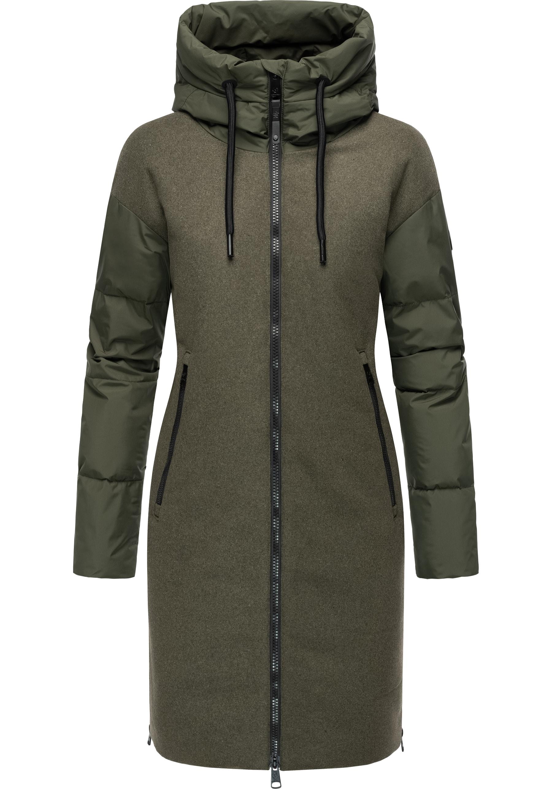 Ragwear Wintermantel »Jumana«, Damen Mantel aus modernem Materialmix mit Kapuze