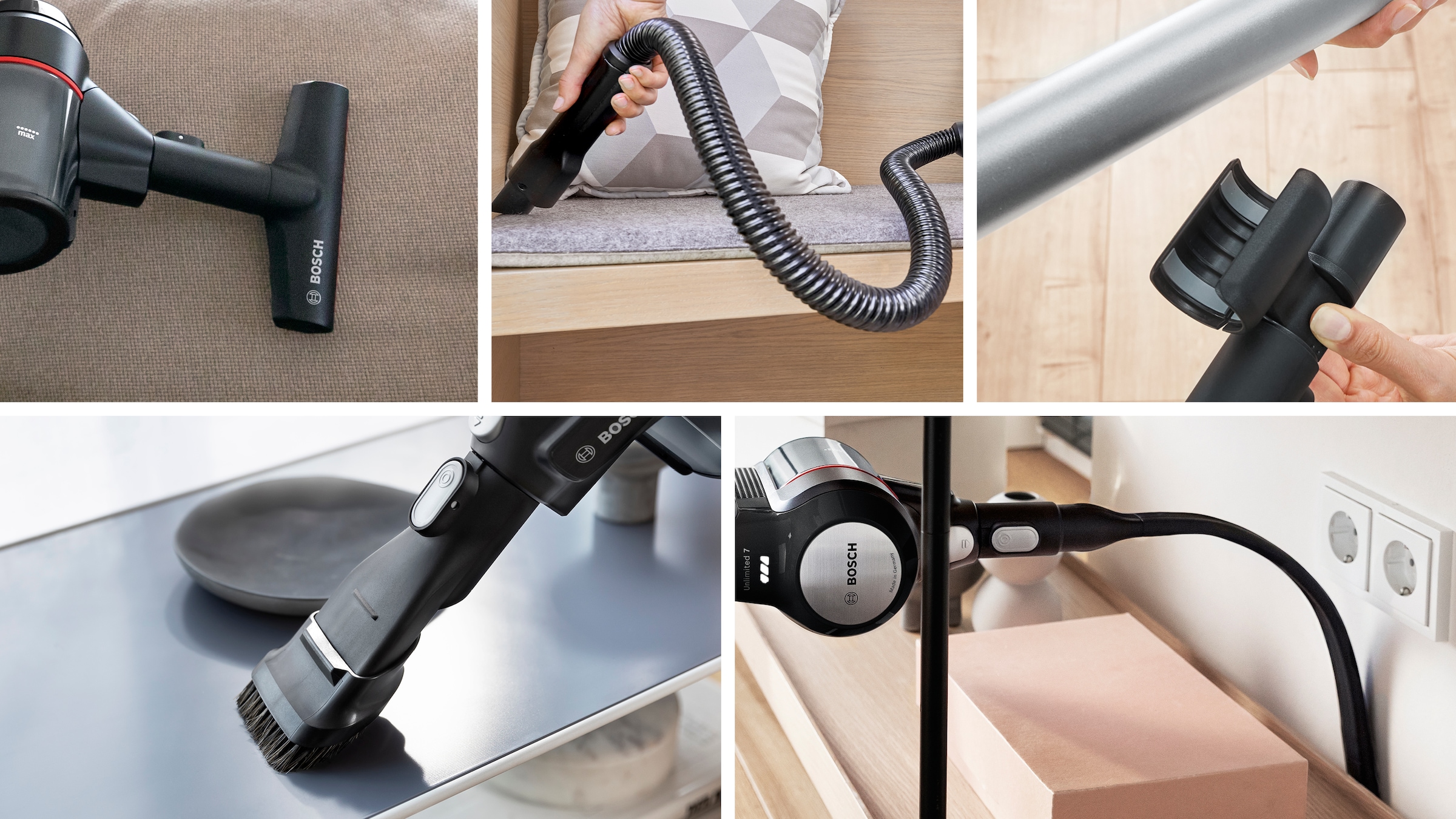 BOSCH Akku-Stielstaubsauger »Unlimited 7 BSS715FRSH, Knickrohr, Hygiene-Filter, 10 J. Motorgarantie«, 2x 5 Ah Akku, lange Laufzeit, Schnellladegerät, viel Zubehör