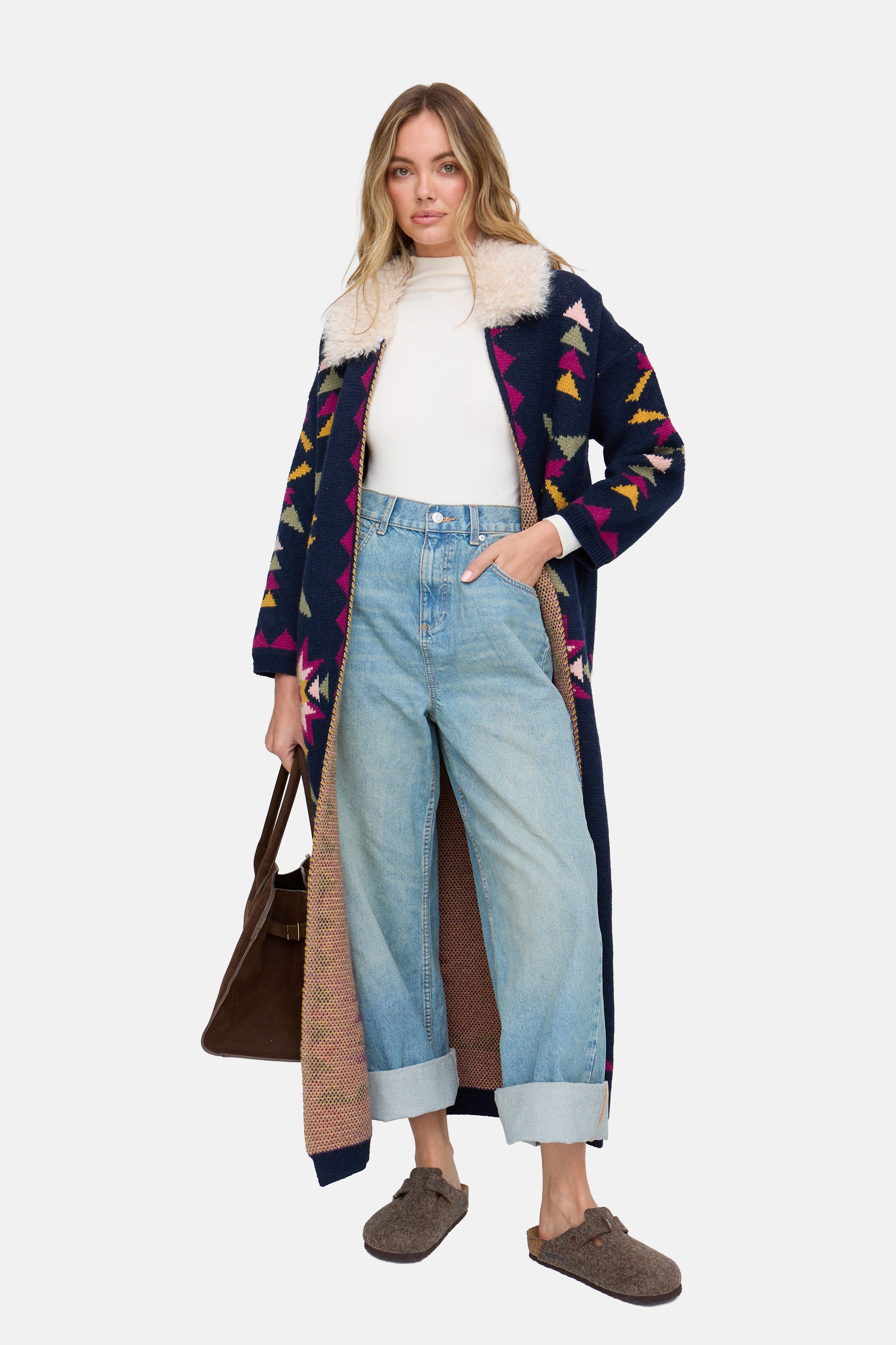 RAFFYA Strickjacke »Cathy Jacquard Long Line Cardigan Damen«