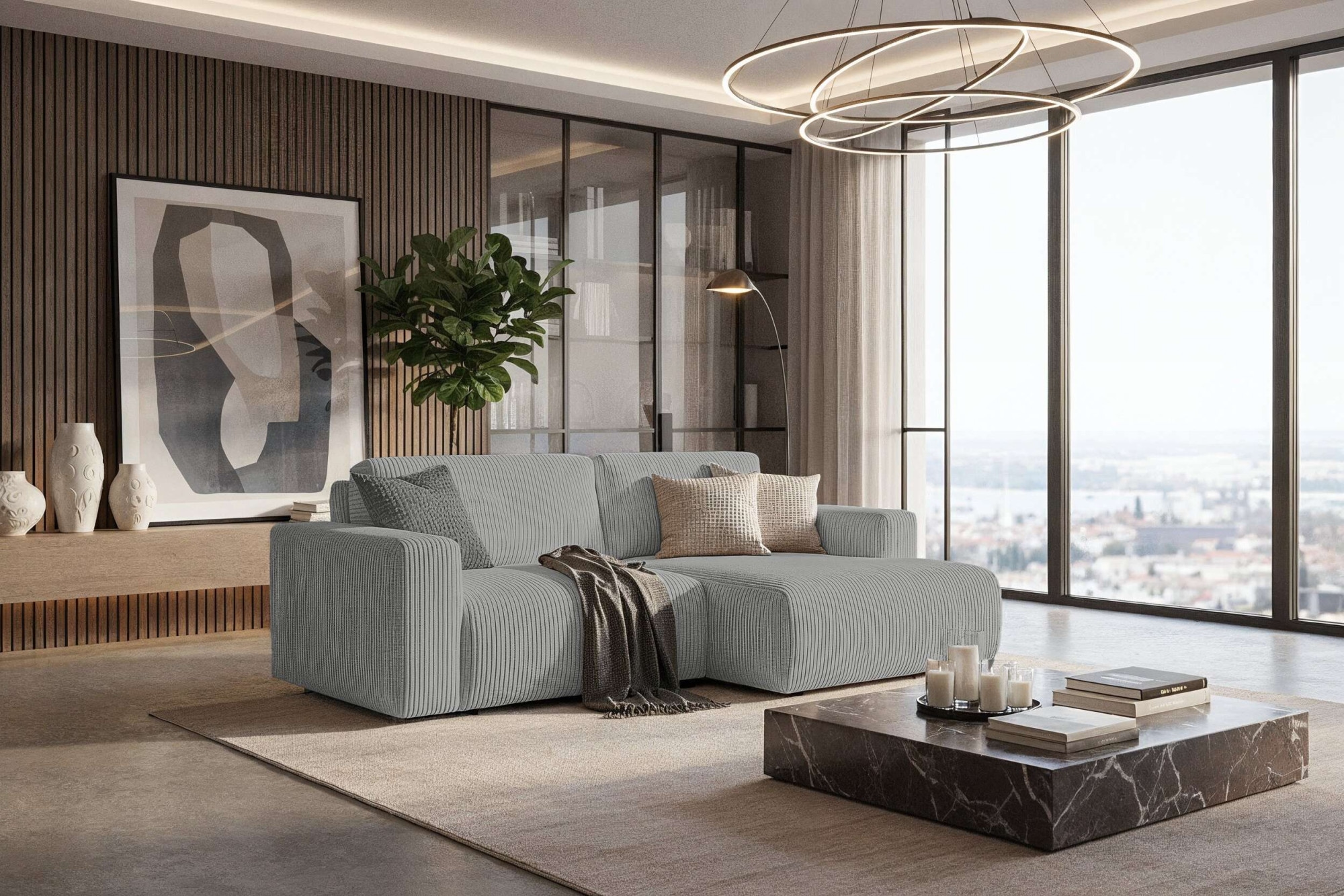 Home affaire Schlafsofa "Noord Schlafecksofa, Breite 250 cm" Cord, Struktur, Webstoff, mit Wellenunterfederung, Massivholzrahmen