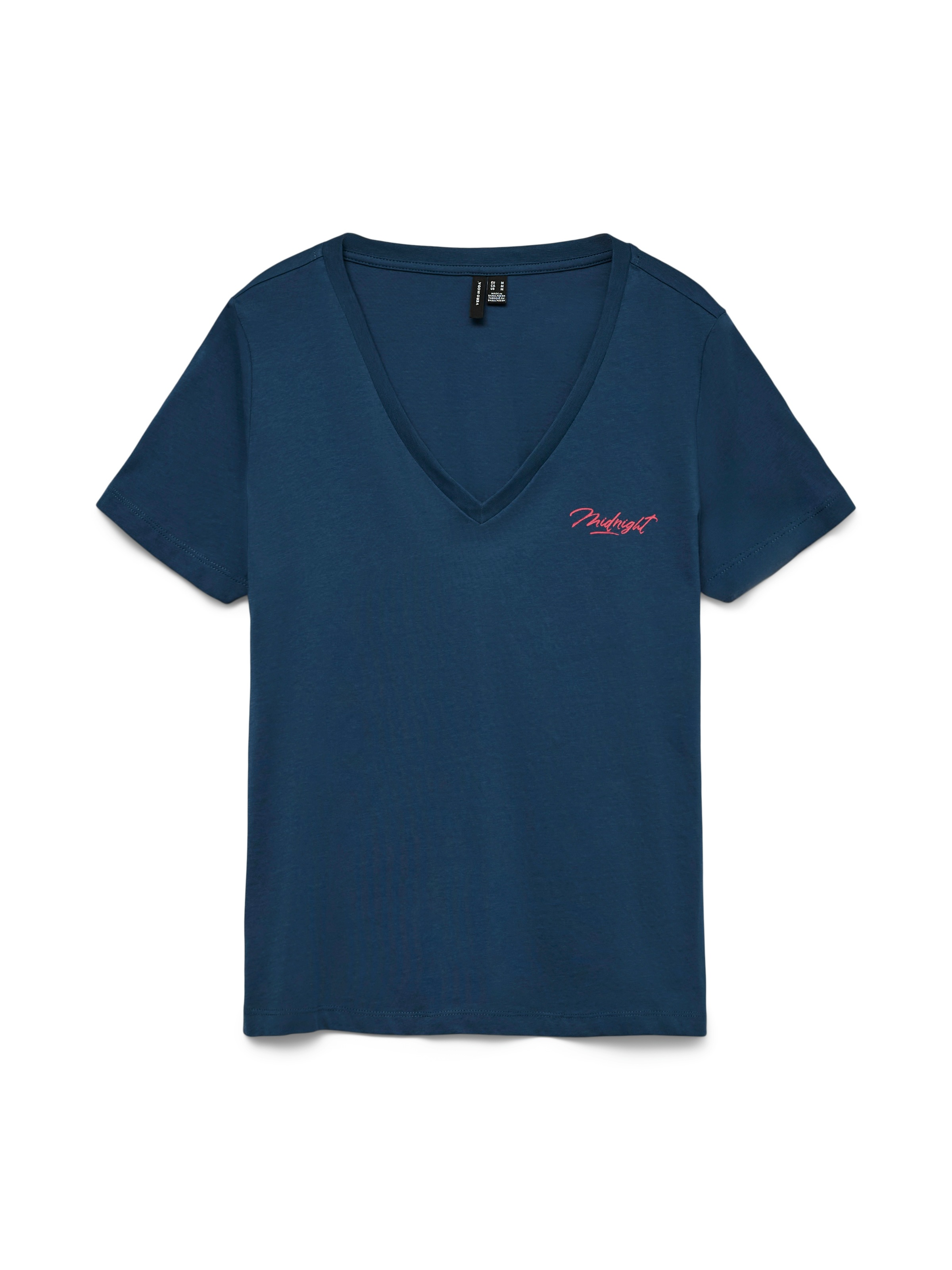 Kurzarmshirt VERO MODA "VMVIOLA VENESSA SS TOP BOX JRS", Damen, Gr. XS, schwarz denim print:midnight, Jersey, Obermaterial: 100% Baumwolle, bedruckt, regular fit normal, V-Ausschnitt, Shirts, mit Print