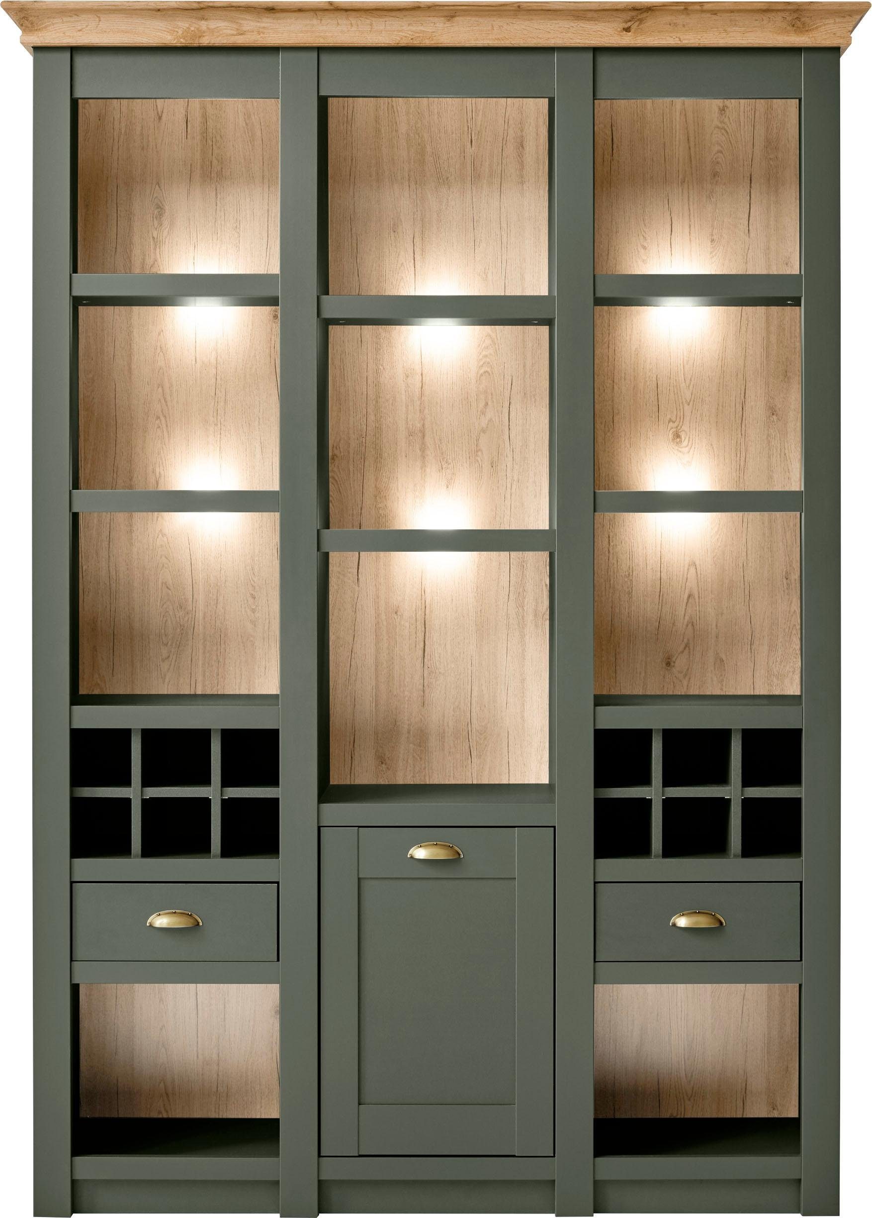 Home affaire Vitrine "Cambridge, Buffet im Landhausstil, moderner Schrank, Hochschrank" schöne Kranzoptik, messingfarbene Metallgriffe, 207 cm hoch