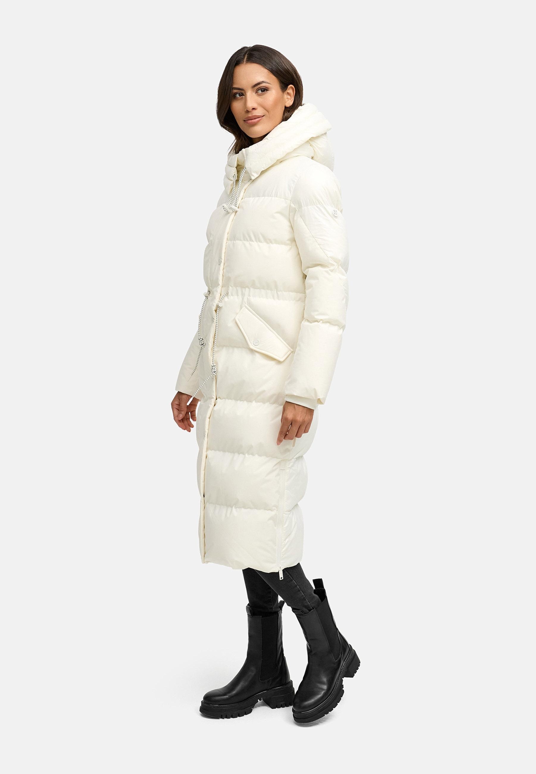 Navahoo Steppmantel »Knusperherz 14«, Langer gesteppter Damen Wintermantel mit Materialmix