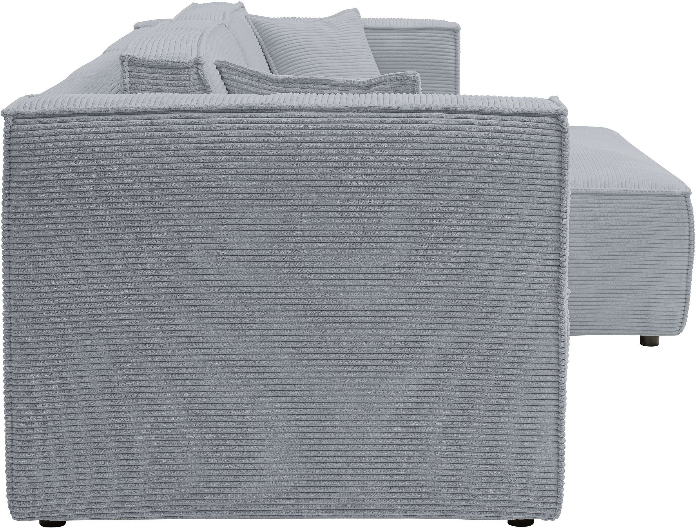 WERK2 Ecksofa »Atlanta, moderne Designsprache, Stellmaße 280x147cm, L-Form, Kedernaht«, hoher Komfort, Schlaffunktion & Bettkasten, Cord, Grau