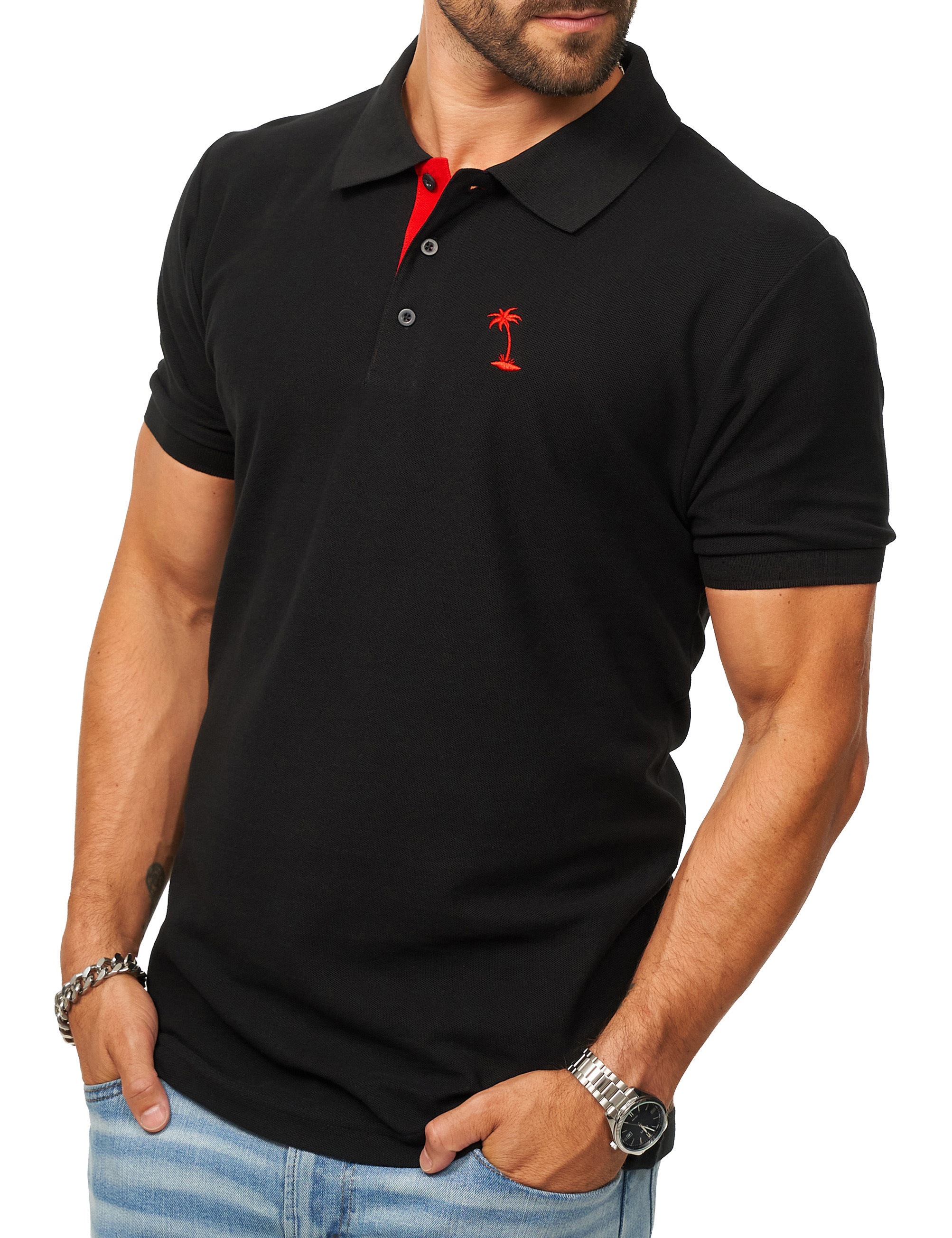 Daily Cotton Poloshirt »Daily Cotton Poloshirt in Kurzarm als Freizeit Polo T-Shirt - Polo-Hemd für Herren« Männer Polohemd im Regular-Fit in Piqué-Qualität mit Palmen-Logo