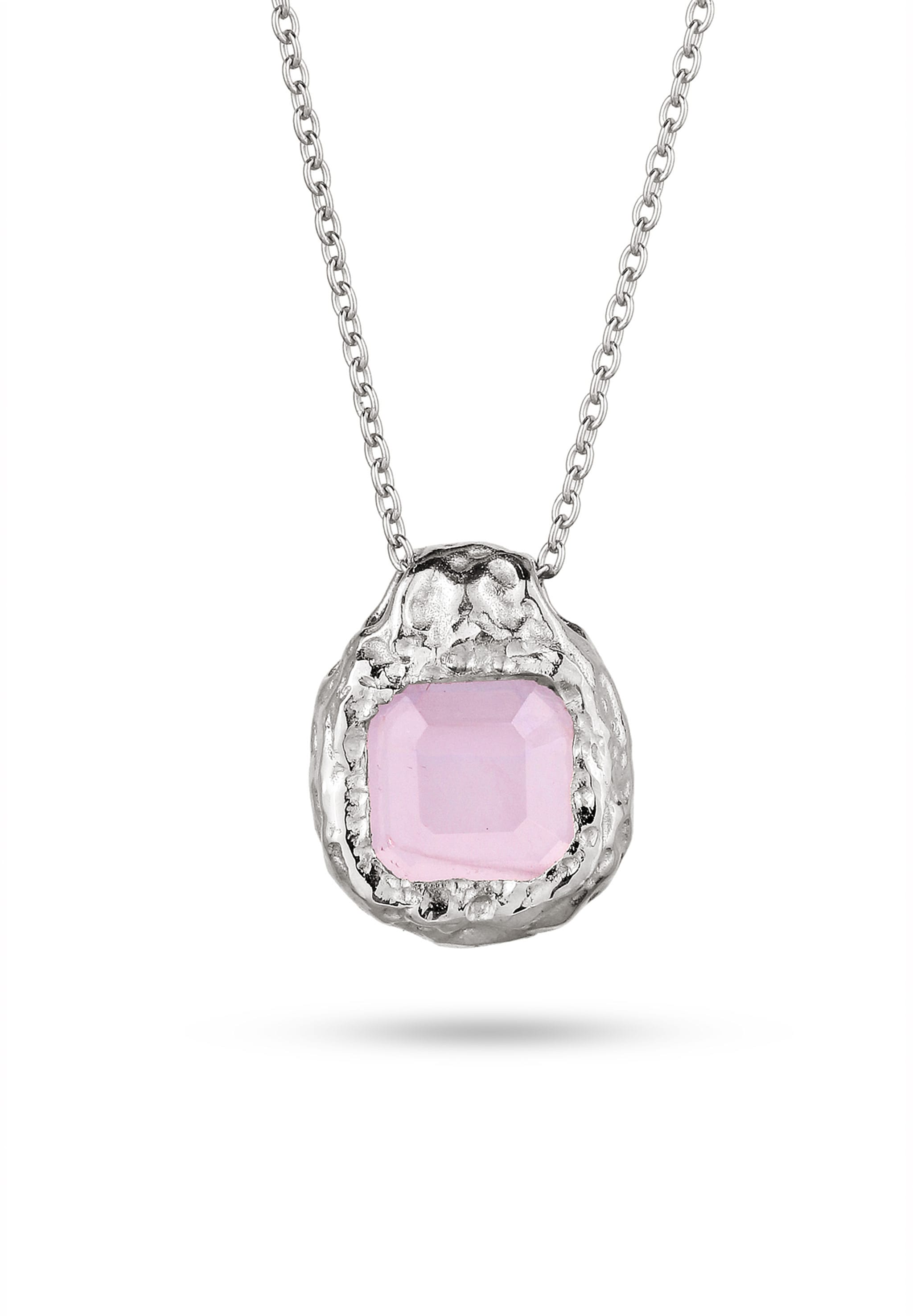 HAZE & GLORY Kette mit Anhänger »Halskette Rechteck Quarz Rosa 925 Sterling Silber«