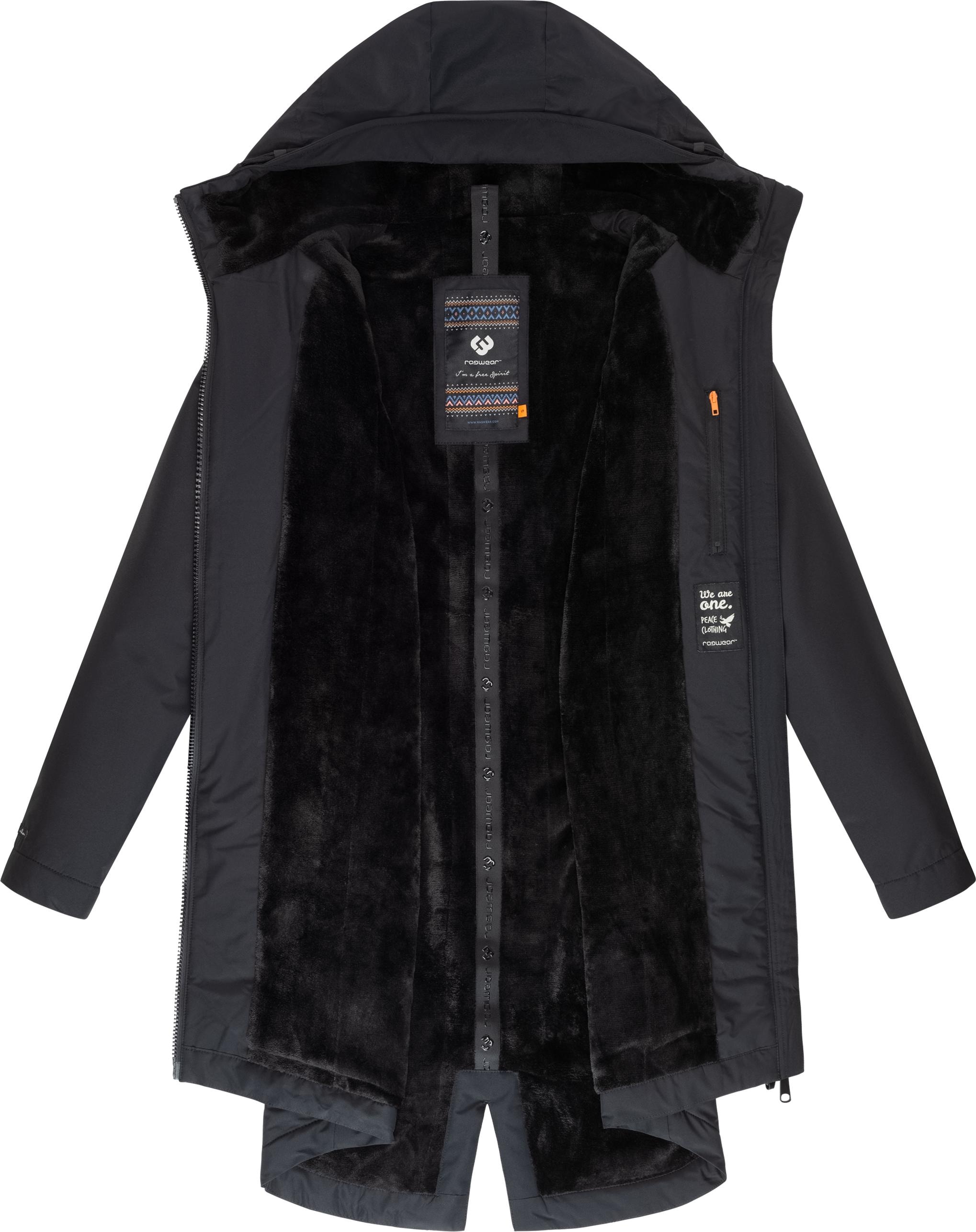 Ragwear Kurzmantel »Holstic«, Wasserdichter Damen Wintermantel mit Kunstfell am Kragen