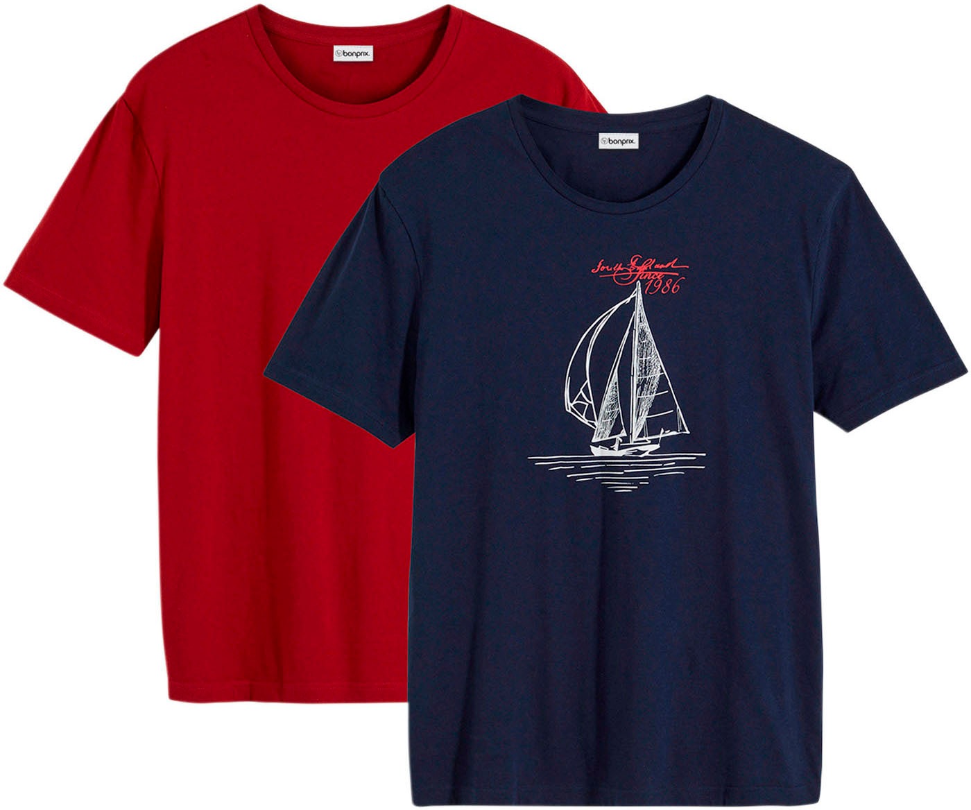 bonprix T-Shirt Packung, 2 tlg. Regular Fit, Kurzarm-Design, mit maritimen günstig online kaufen